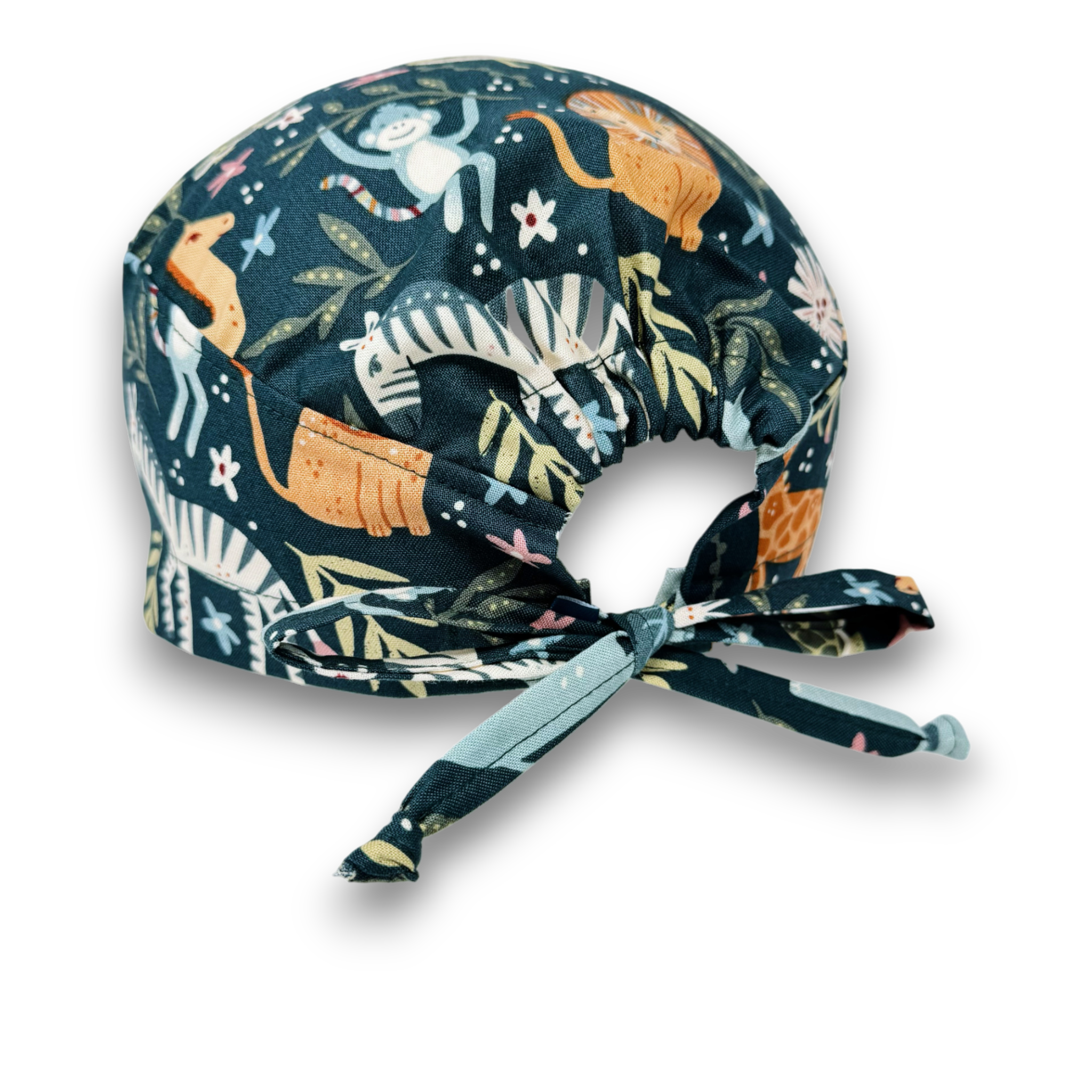 Wild animal Skull tie-back style surgical scrub cap for men by Paradise Caps.