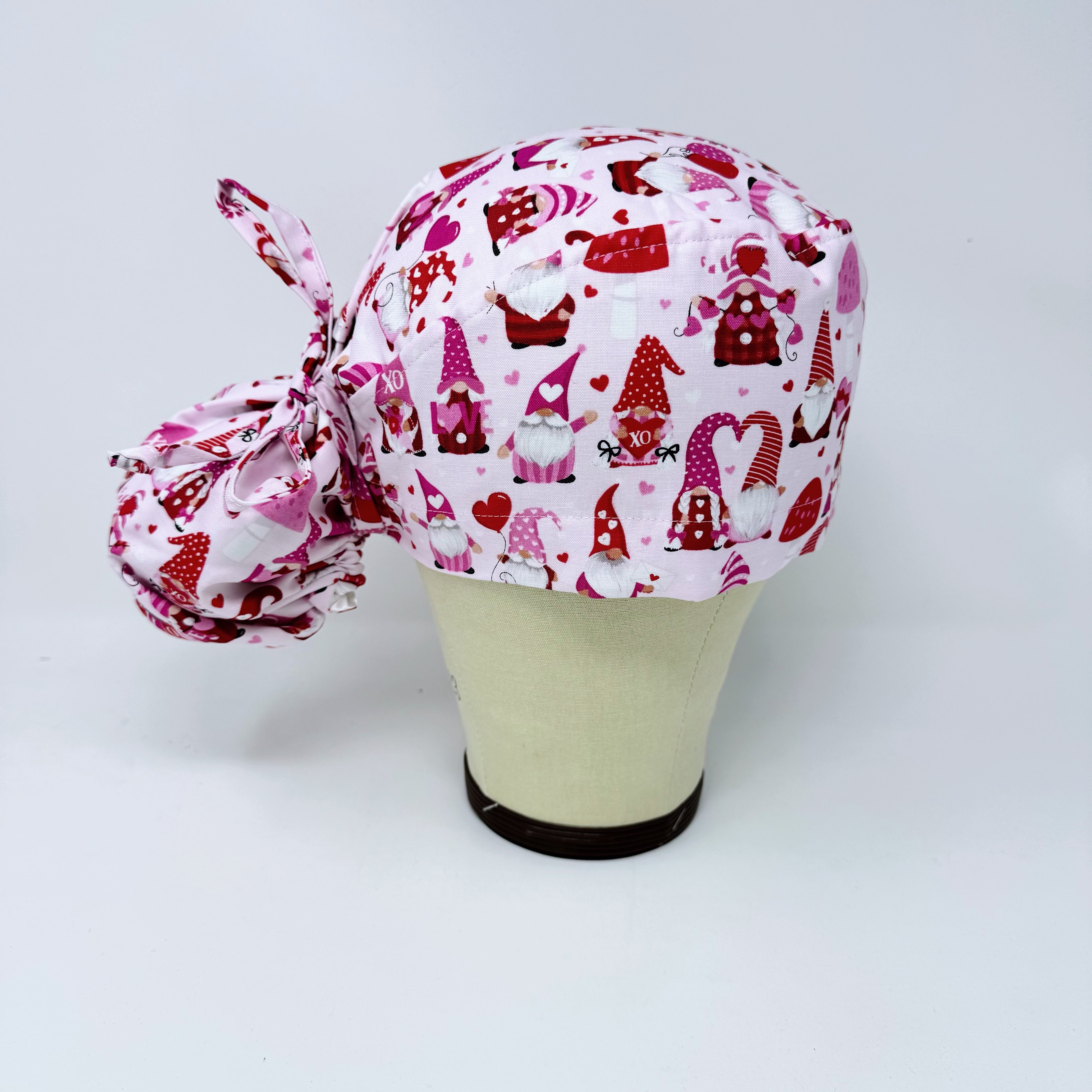 Valentine's day Ponytail scrub cap for women with satin lined option by Paradise Caps.