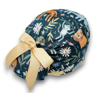 Wild animal Euro scrub cap with ties for Women by Paradise Caps. Euro PLUS style.