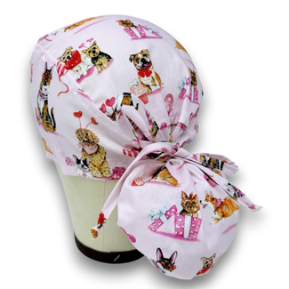 Dog Ponytail scrub cap for women with satin lined option by Paradise Caps.