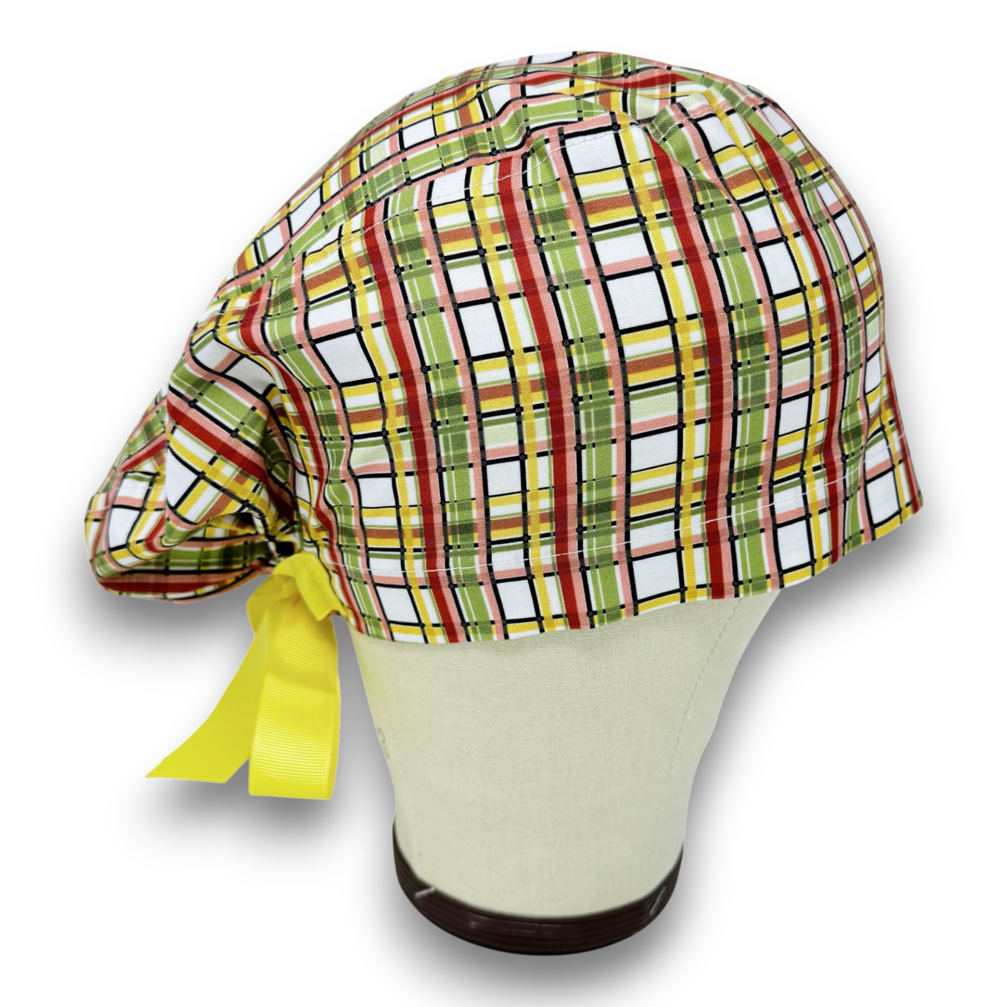 Autumn Plaid Euro scrub cap with ties for Women by Paradise Caps. Euro PLUS style.