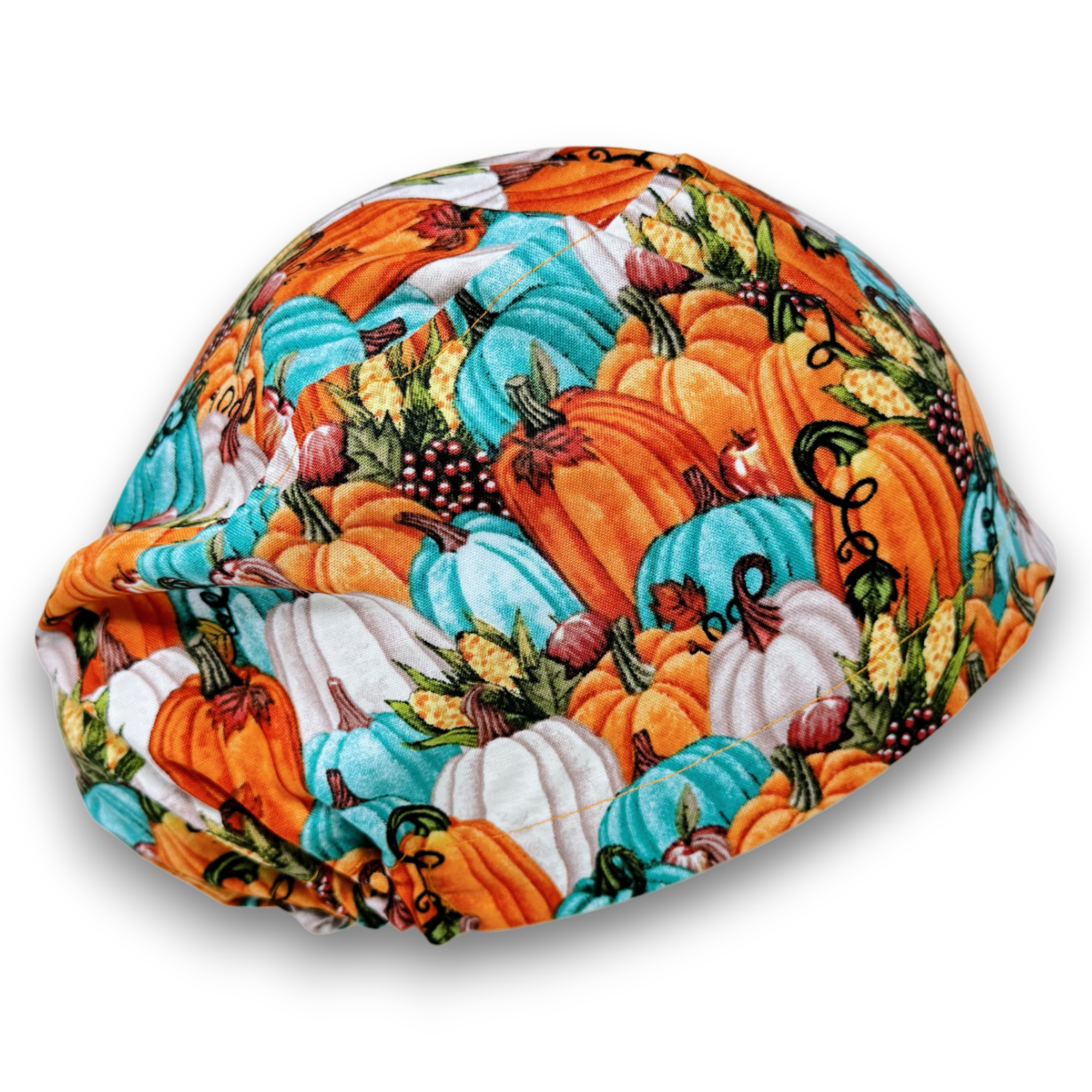 Thanksgiving Pumpkin Euro Scrub Cap for Women with Satin Lined Option by Paradise Caps.