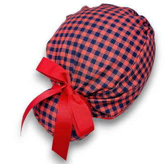 Christmas Plaid Euro scrub cap with ties for Women by Paradise Caps. Euro PLUS style.