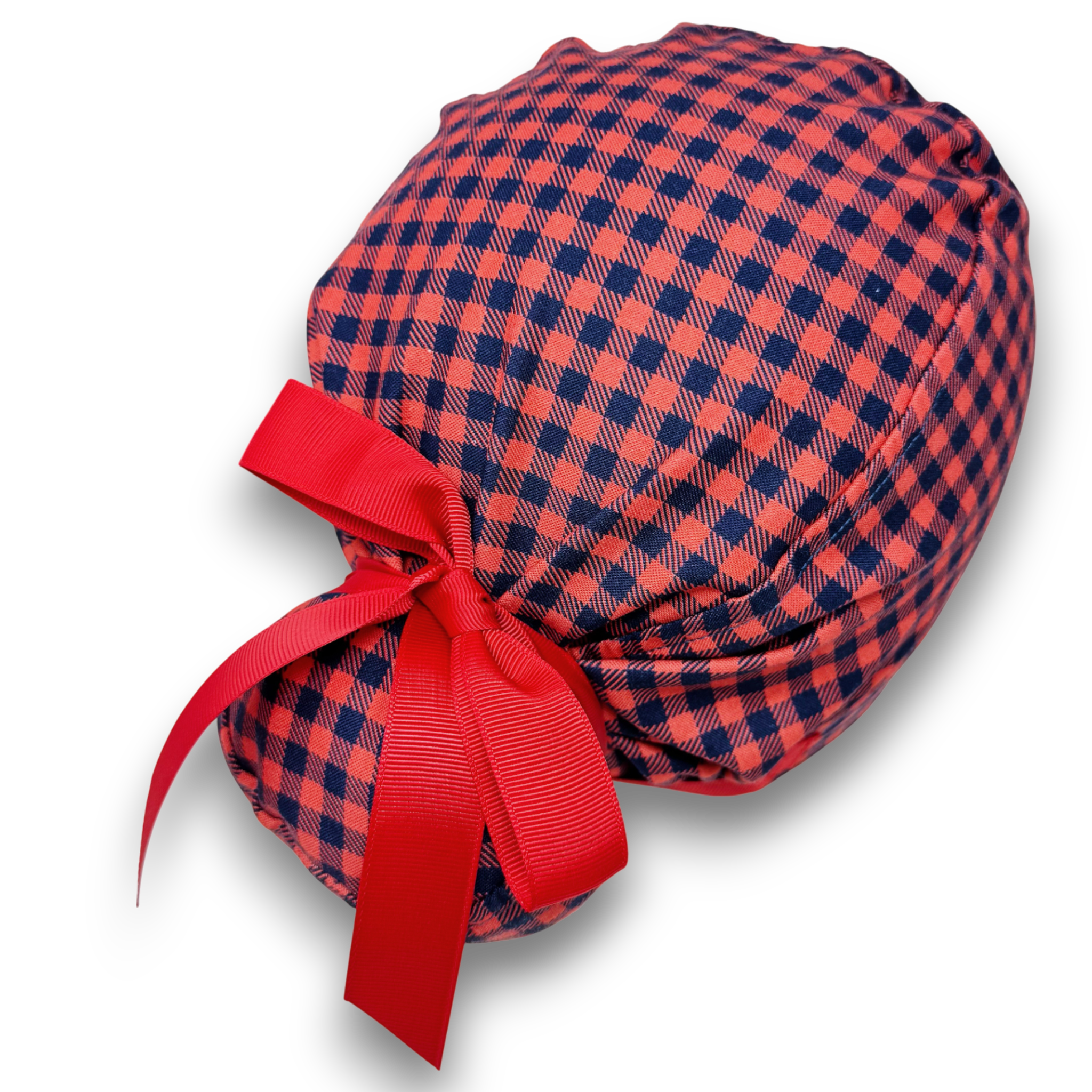 Christmas Plaid Euro scrub cap with ties for Women by Paradise Caps. Euro PLUS style.