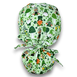 Luck gnomes Ponytail scrub cap for women with satin lined option by Paradise Caps.