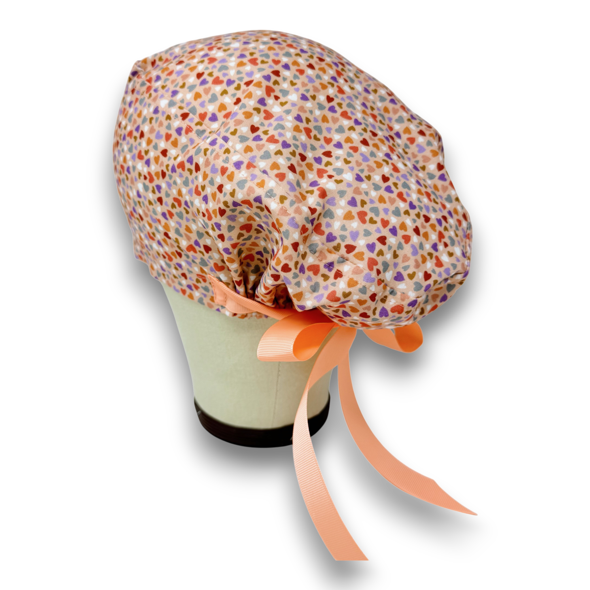 Colorful Hearts Euro scrub cap with ties for Women by Paradise Caps. Euro PLUS style.