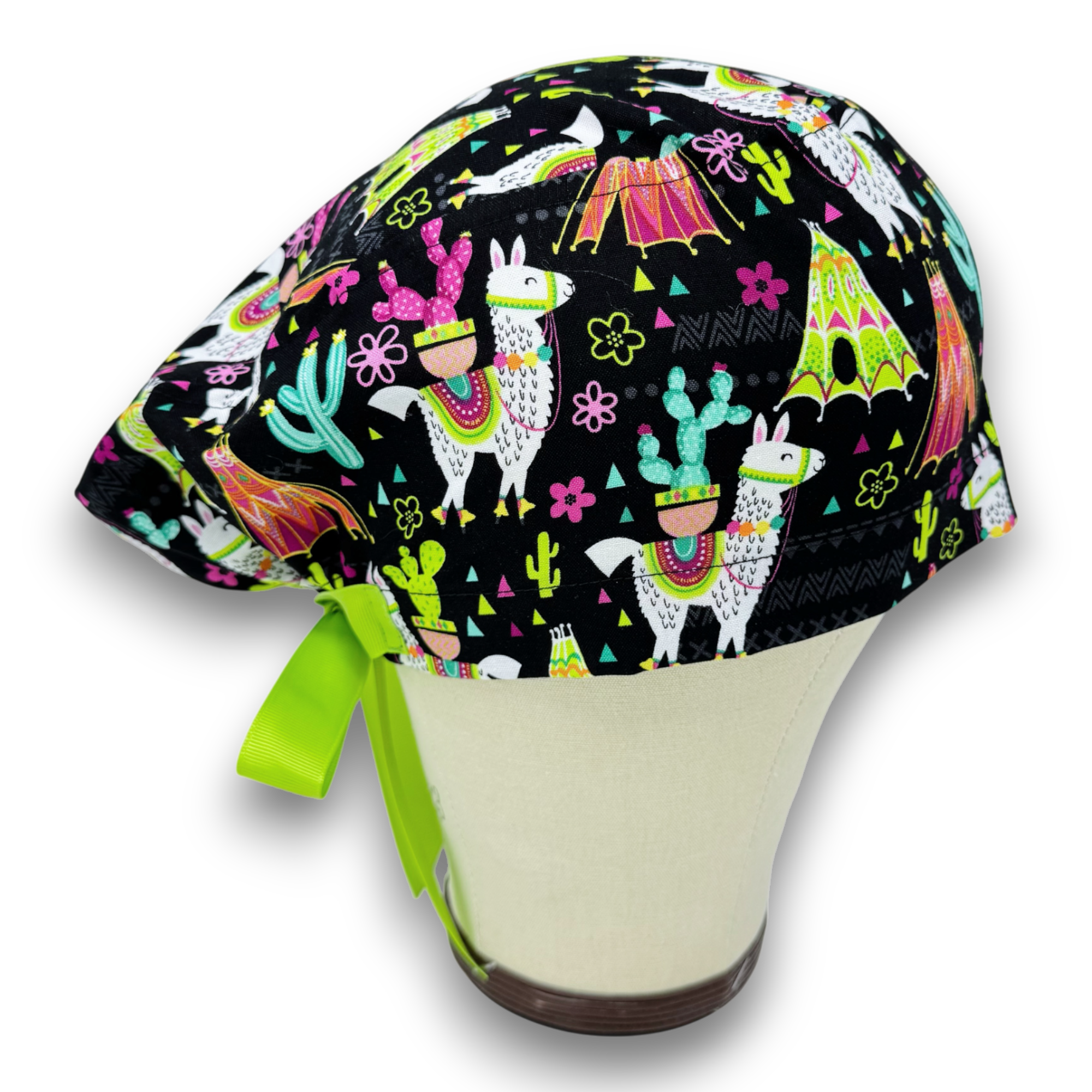 Llama Euro scrub cap with ties for Women by Paradise Caps. Euro PLUS style.