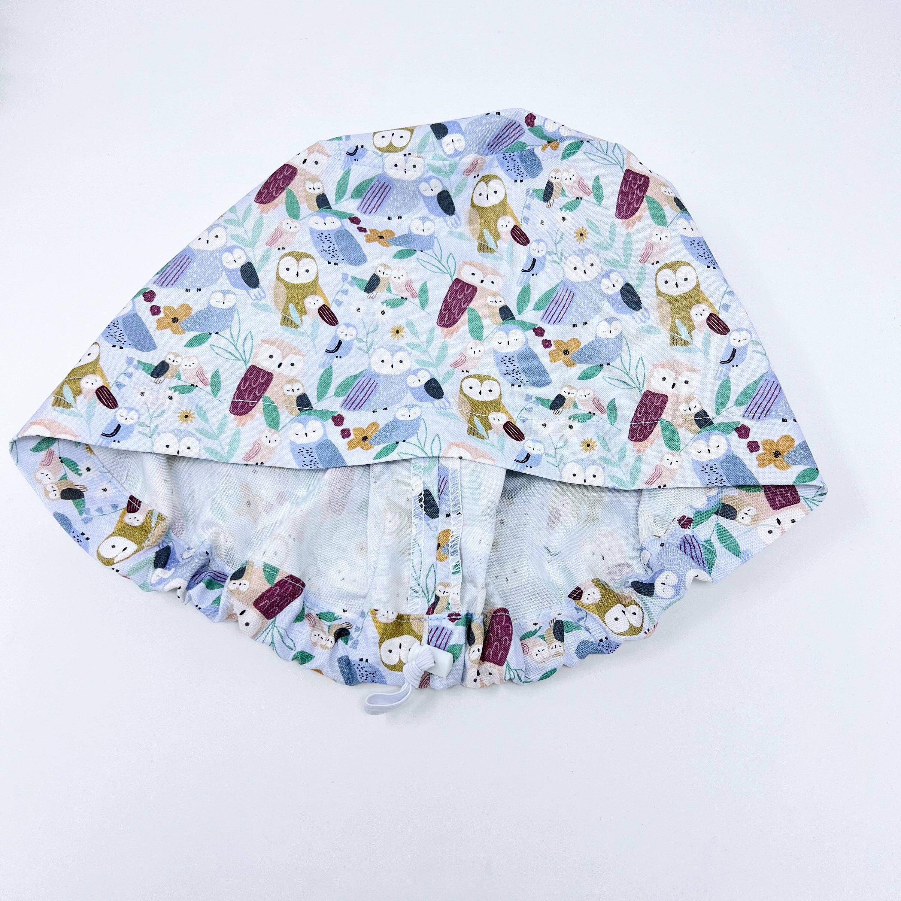 Owl You Need is Love - Euro Scrub Cap from premium cotton for Women, Fall owl Surgical cap with Satin Lined Option