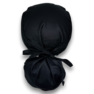 Black Ponytail scrub cap for women with satin lined option by Paradise Caps.