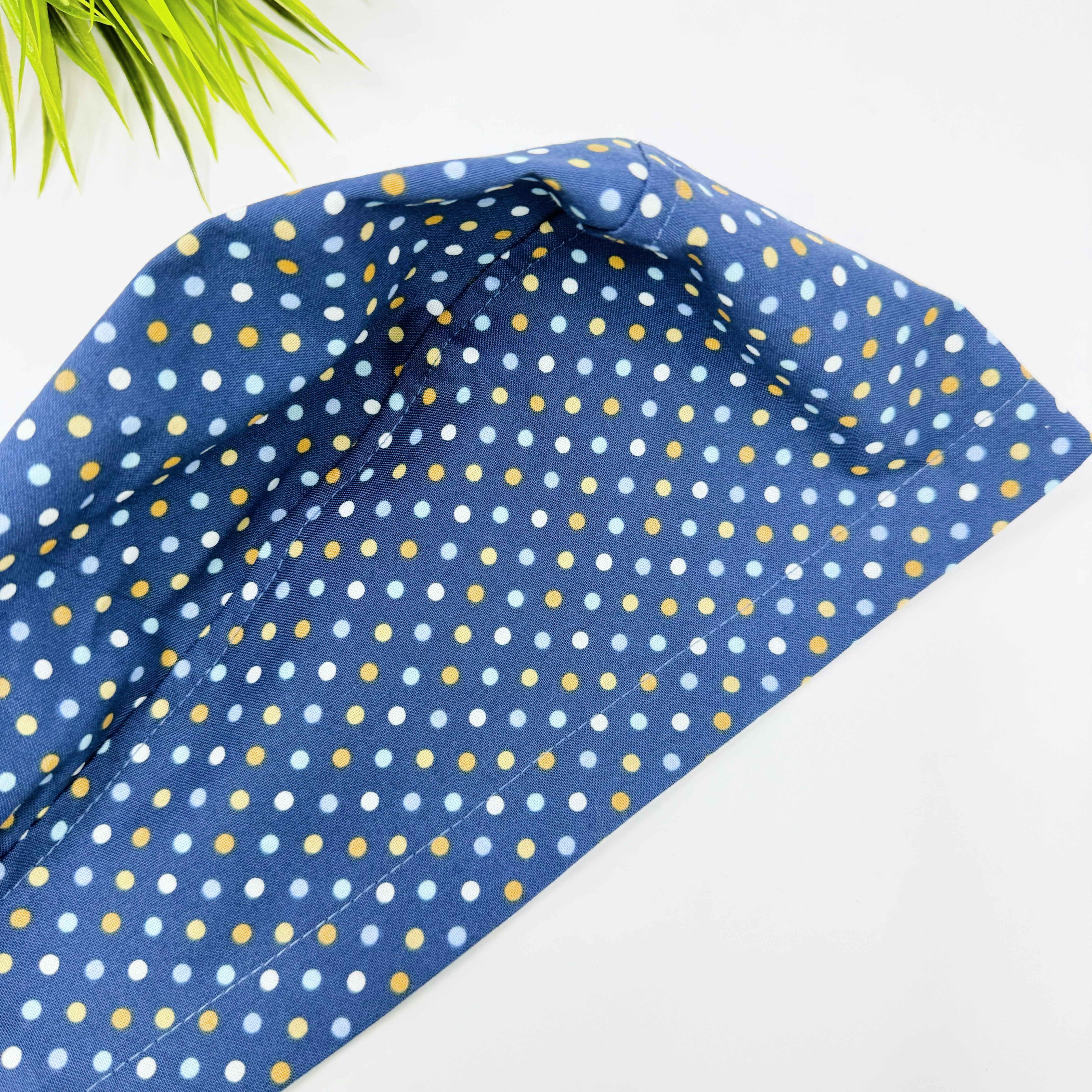Navy Polka Dot Euro Scrub Cap for Women with Satin Lined Option by Paradise Caps.