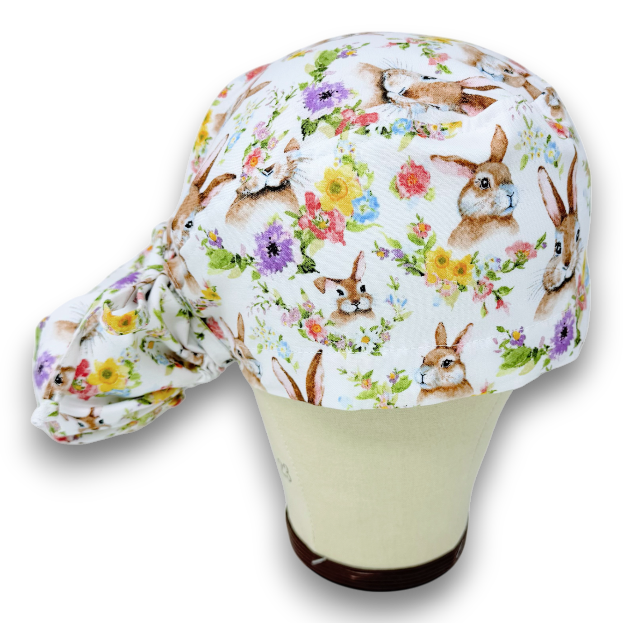 Bunny Ponytail scrub cap for women with satin lined option by Paradise Caps.