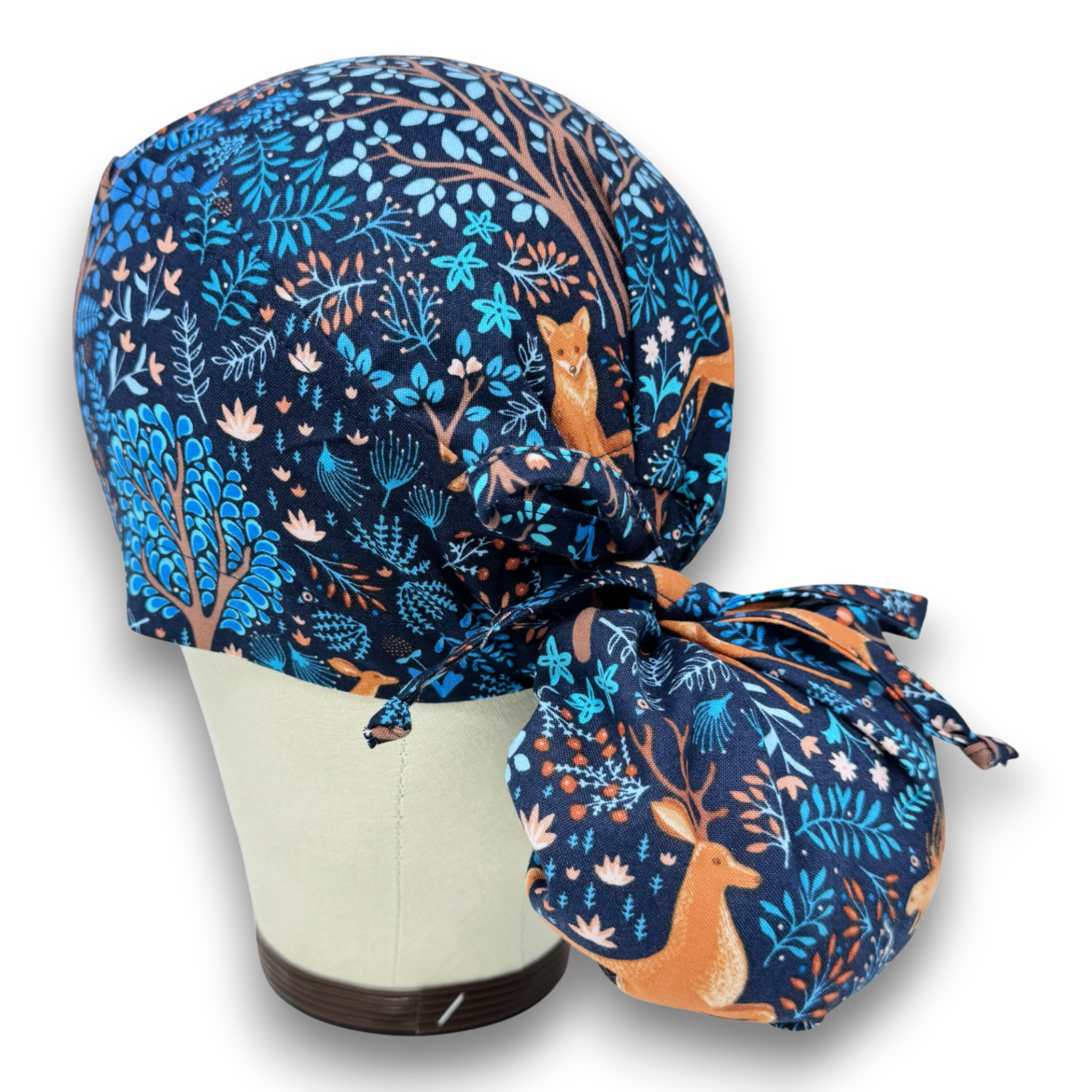 Woodland Animals Ponytail scrub cap for women with satin lined option by Paradise Caps.