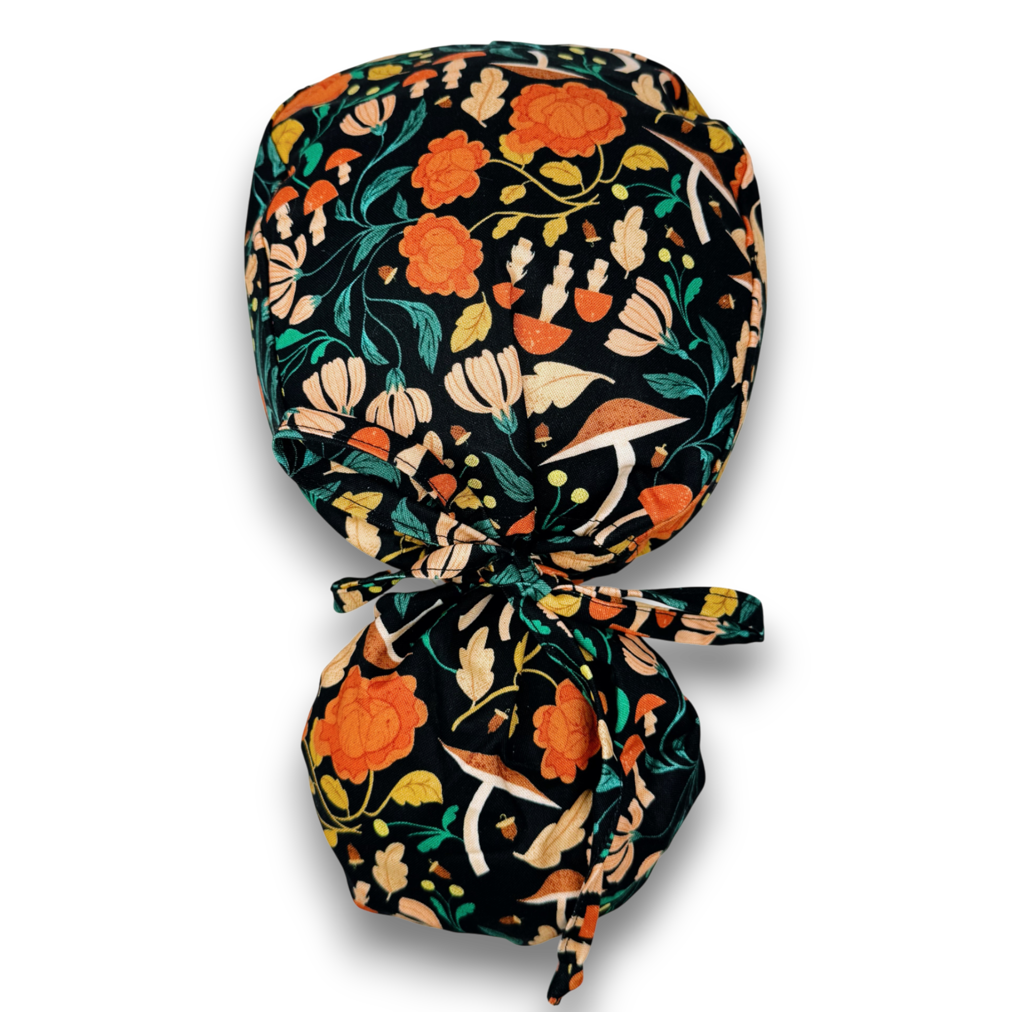 Flora & Fauna Ponytail scrub cap, Surgical cap women. Satin Lined Option Surgical cap with ponytail.