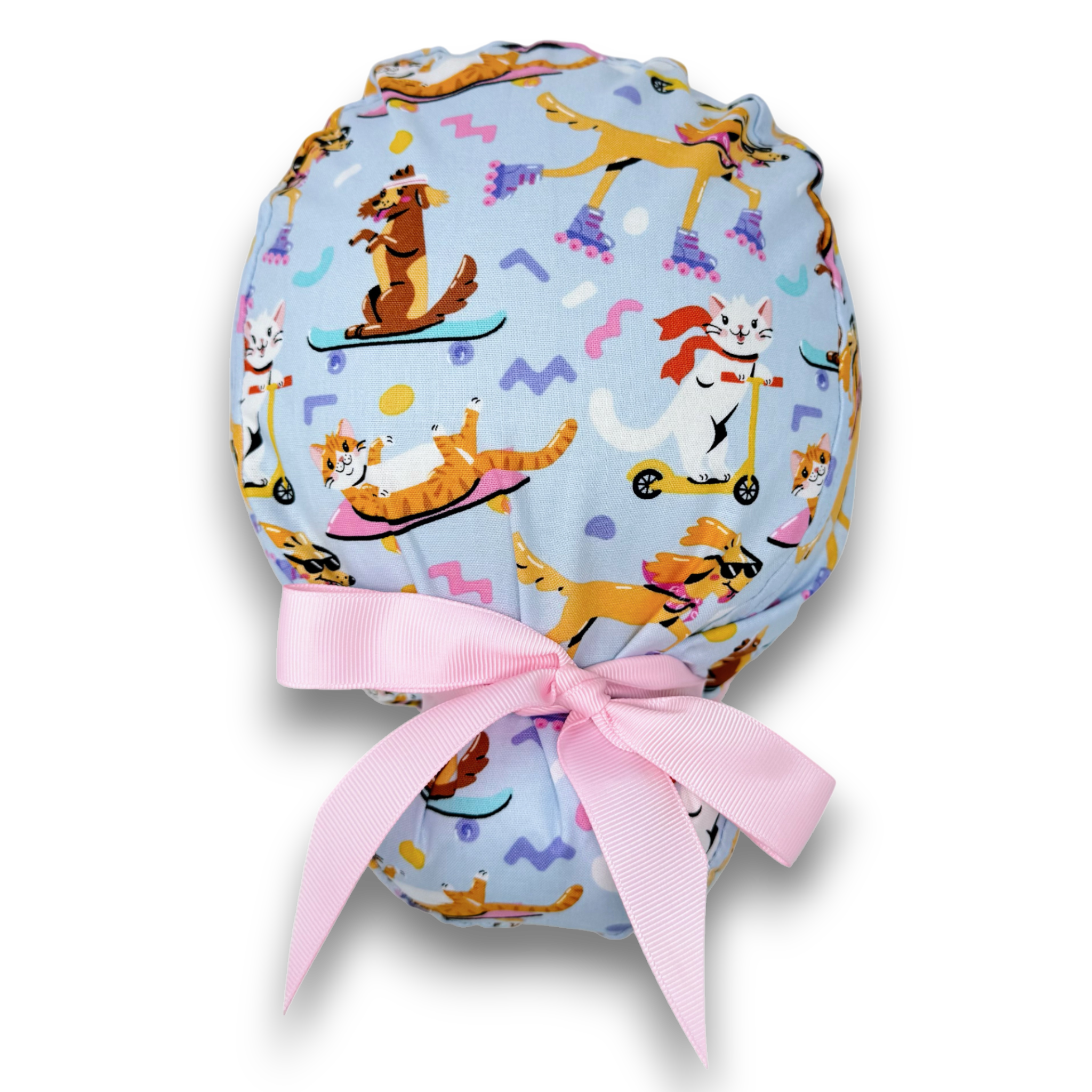 Dog Euro scrub cap with ties for Women, Cat European Surgical cap with Satin Lined Option by Paradise Caps. Euro PLUS style.