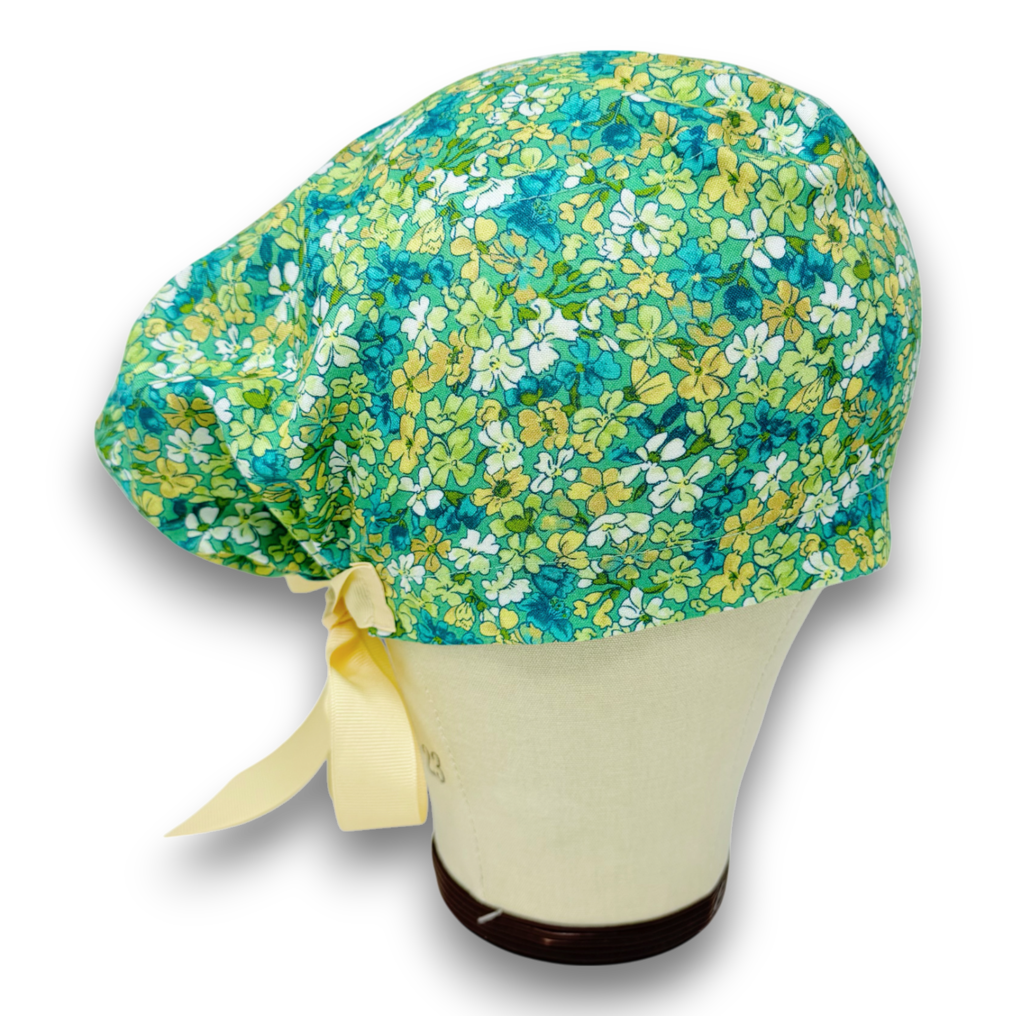 Aqua Flora Euro scrub cap with ties for Women by Paradise Caps. Euro PLUS style.