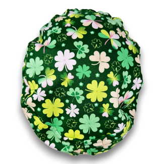 St. Patrick’s Day European satin lined surgical hat by Paradise Caps. Shamrock - print.