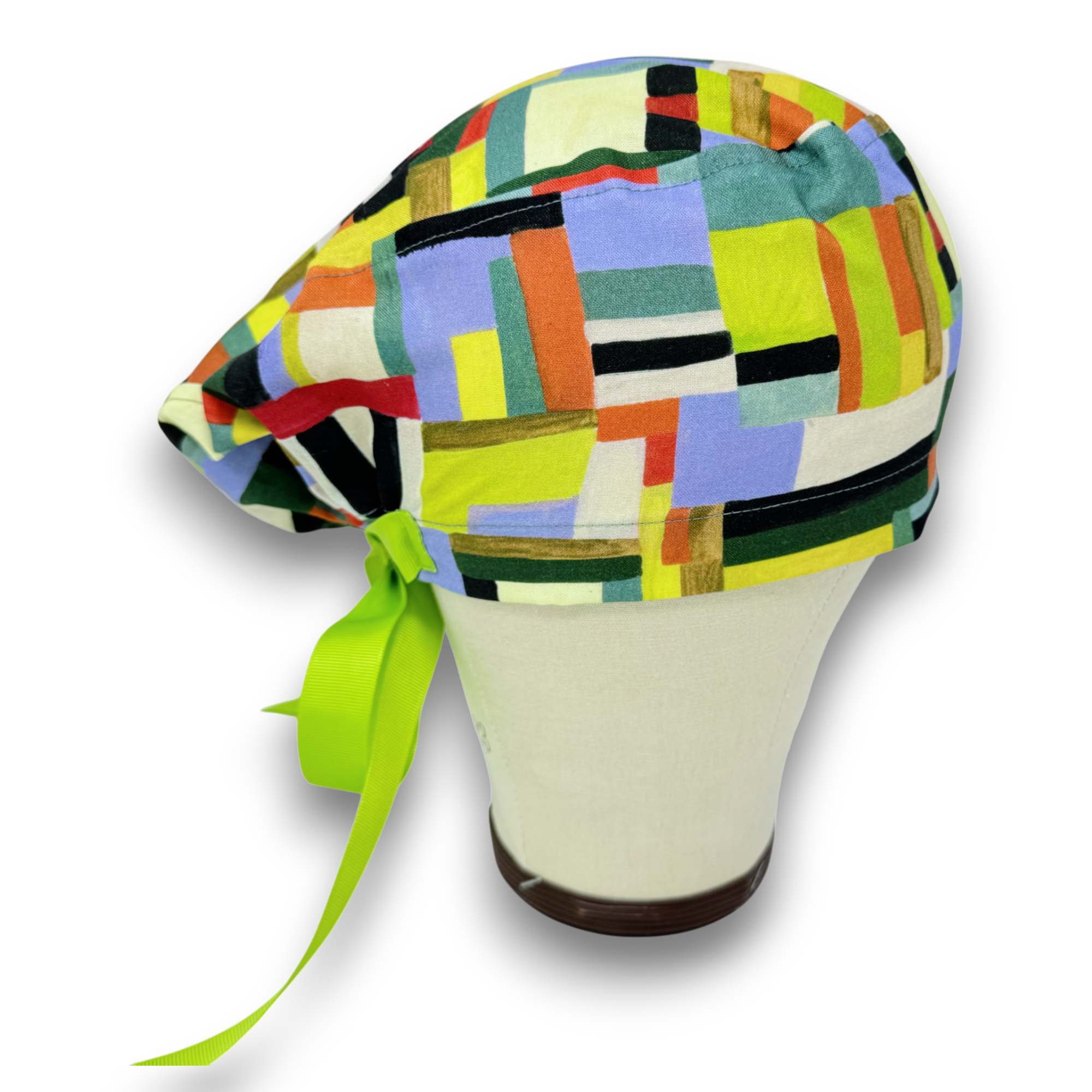 Geometric Euro scrub cap with ties for Women by Paradise Caps. Euro PLUS style.