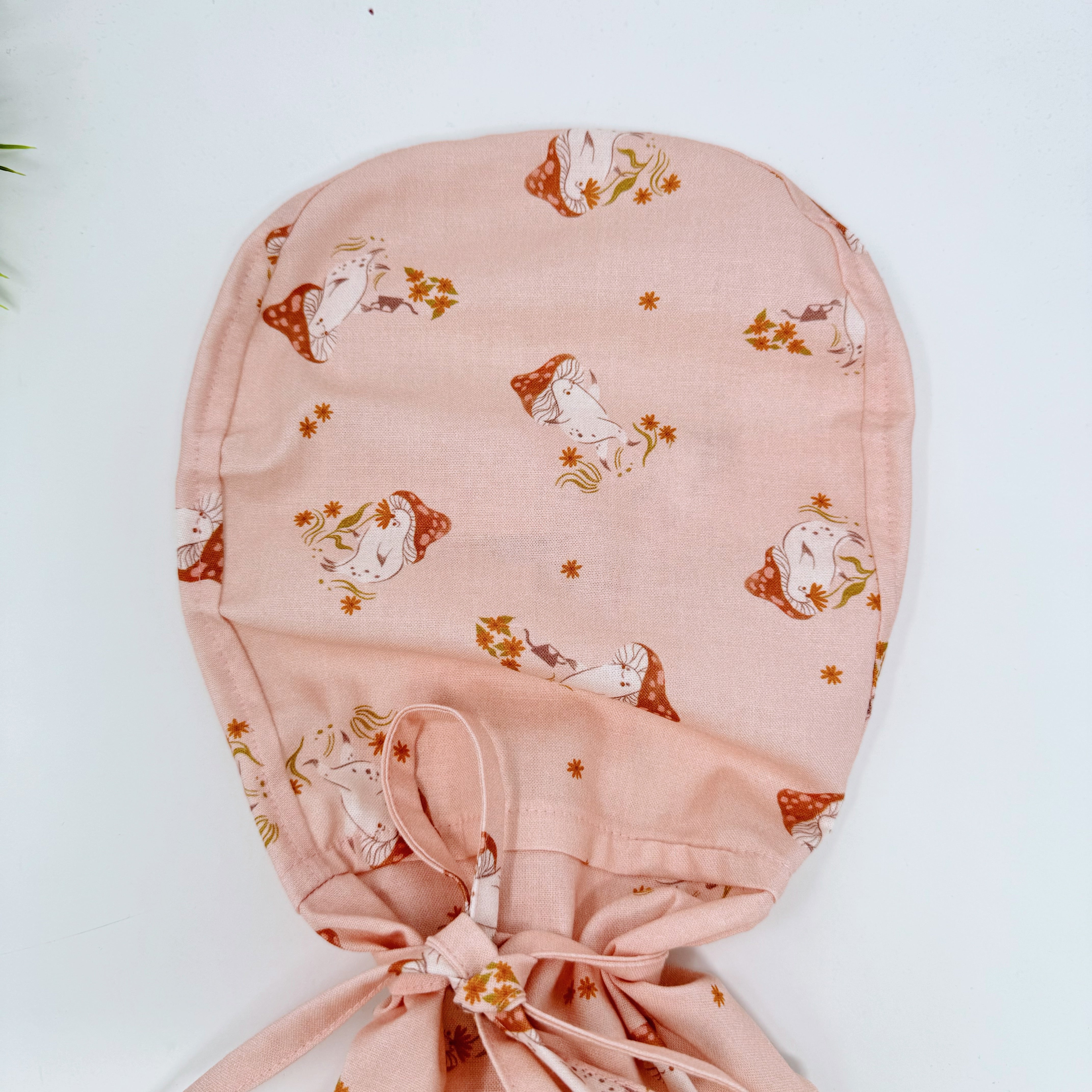 Pearl Mushroom Ponytail scrub cap for women with satin lined option by Paradise Caps.