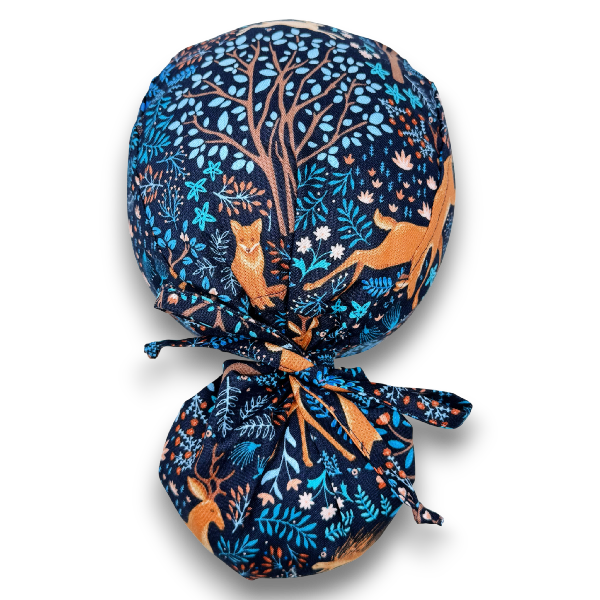 Woodland Animals Ponytail scrub cap for women with satin lined option by Paradise Caps.