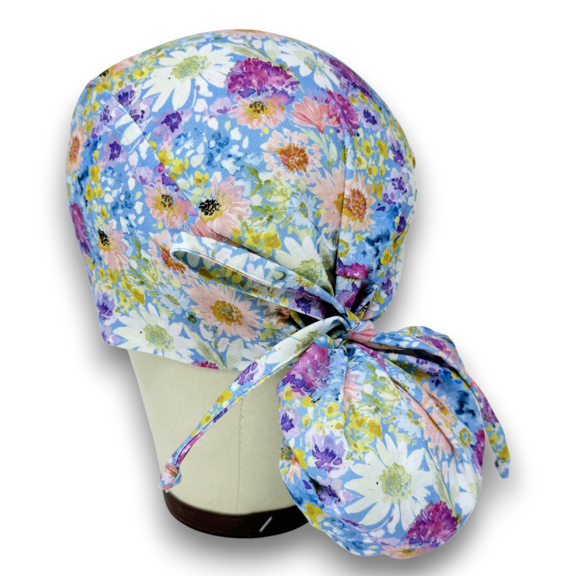 Watercolor Floral Print Scrub hat for women with satin lined option by Paradise Caps.