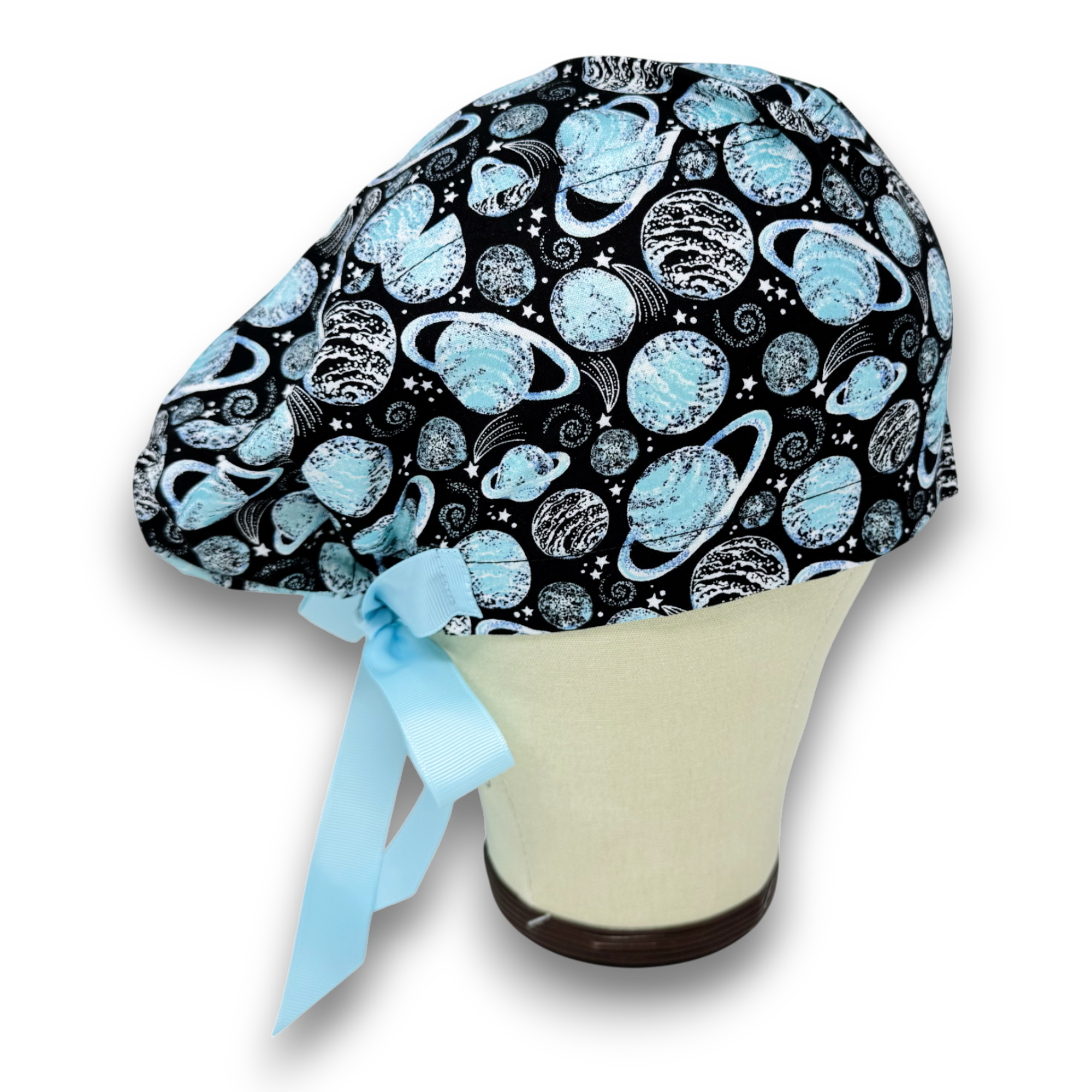 Planet Euro scrub cap with ties for Women by Paradise Caps. Euro PLUS style.