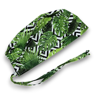 Monstera Men's Skull tie-back style surgical scrub cap for men by Paradise Caps.