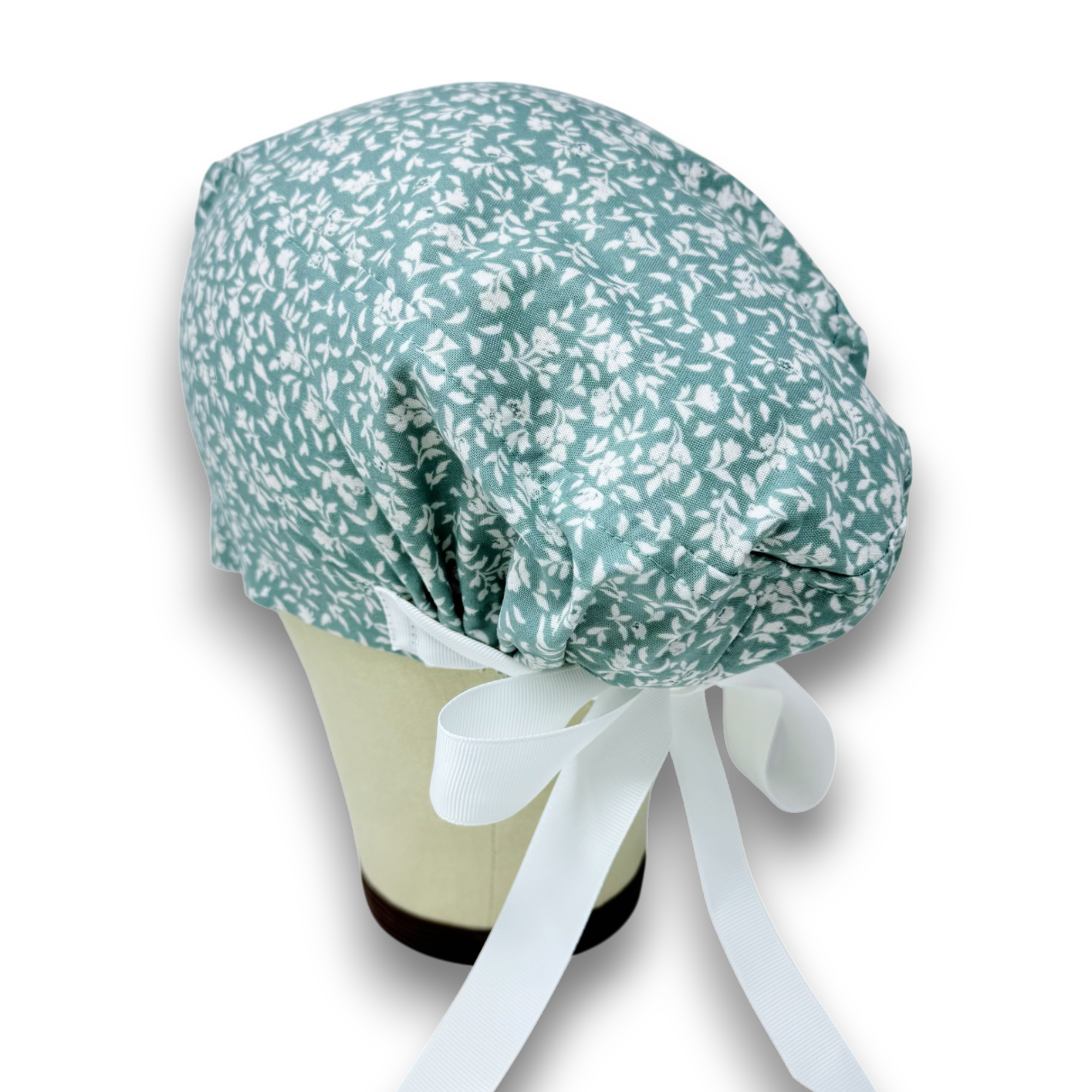 Floral Euro scrub cap with ties for Women by Paradise Caps. Euro PLUS style.