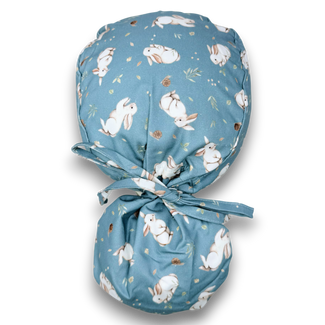 Sage Bunnies Ponytail scrub cap for women with satin lined option by Paradise Caps.