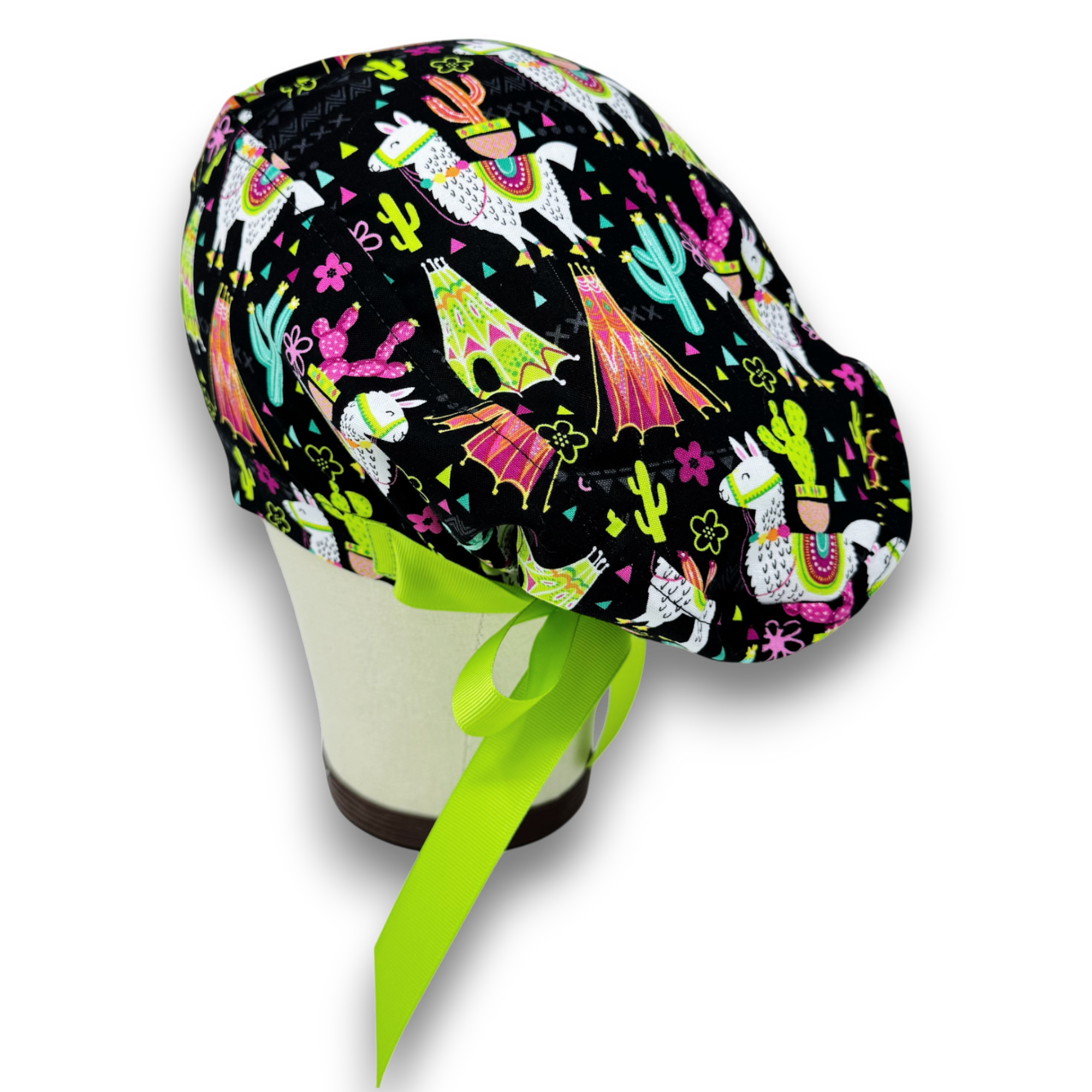 Llama Euro scrub cap with ties for Women by Paradise Caps. Euro PLUS style.