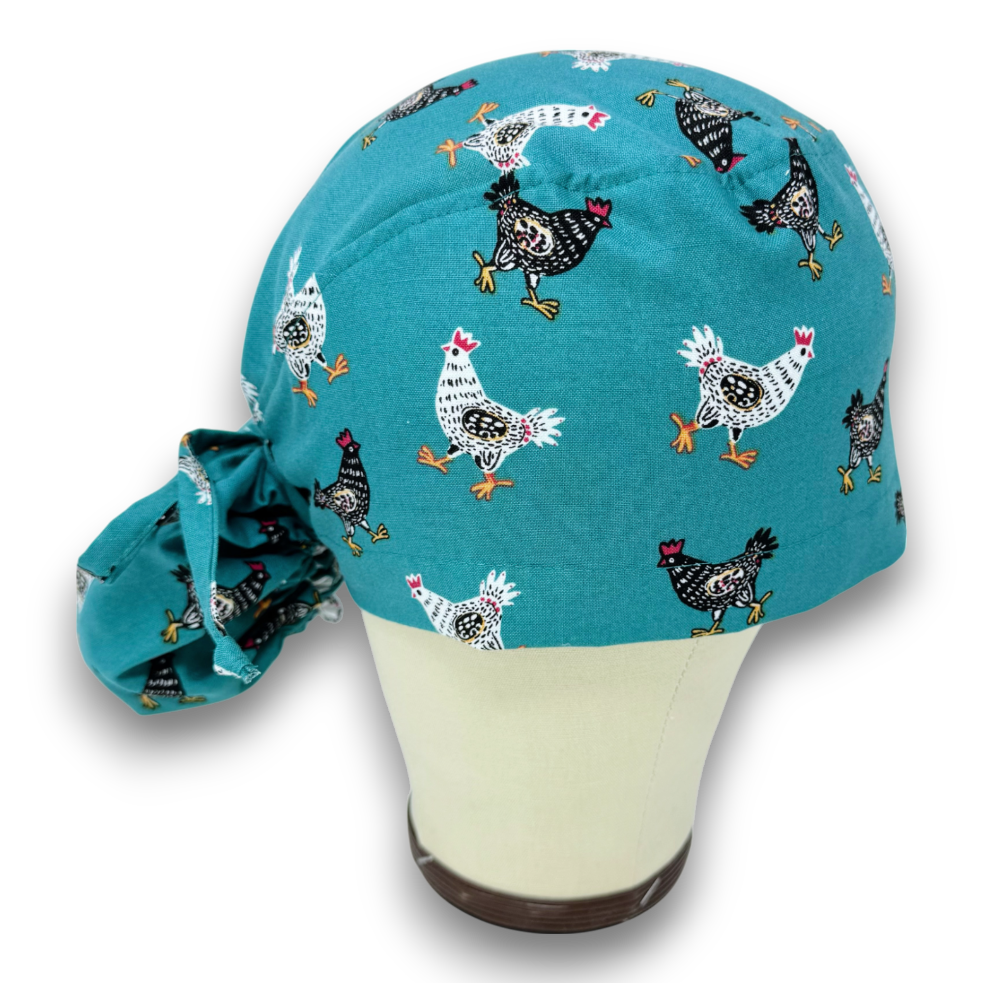 Chicken Ponytail scrub cap for women with satin lined option by Paradise Caps.