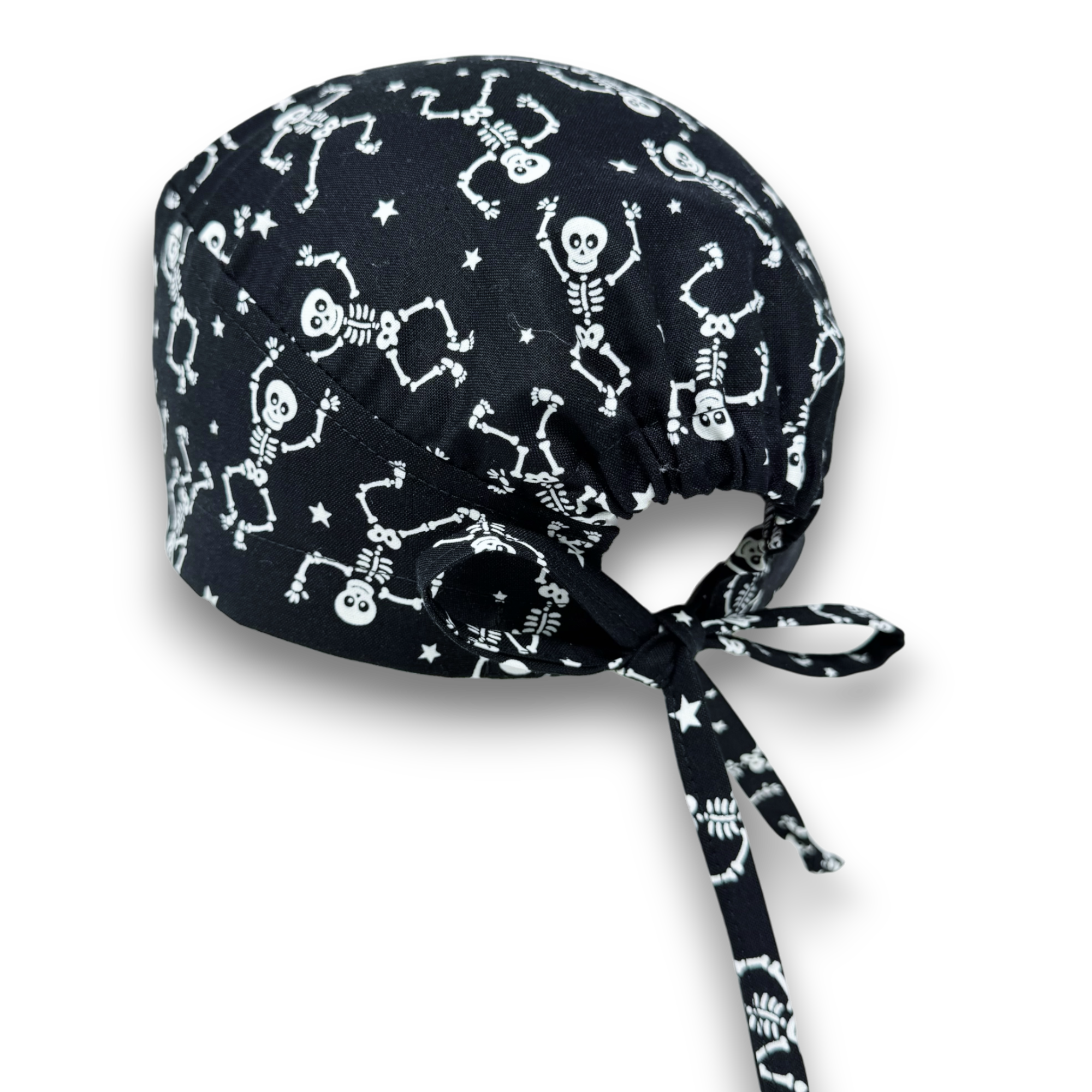 Dancing Skeletons Skull tie-back style scrub cap for men by Paradise Caps.