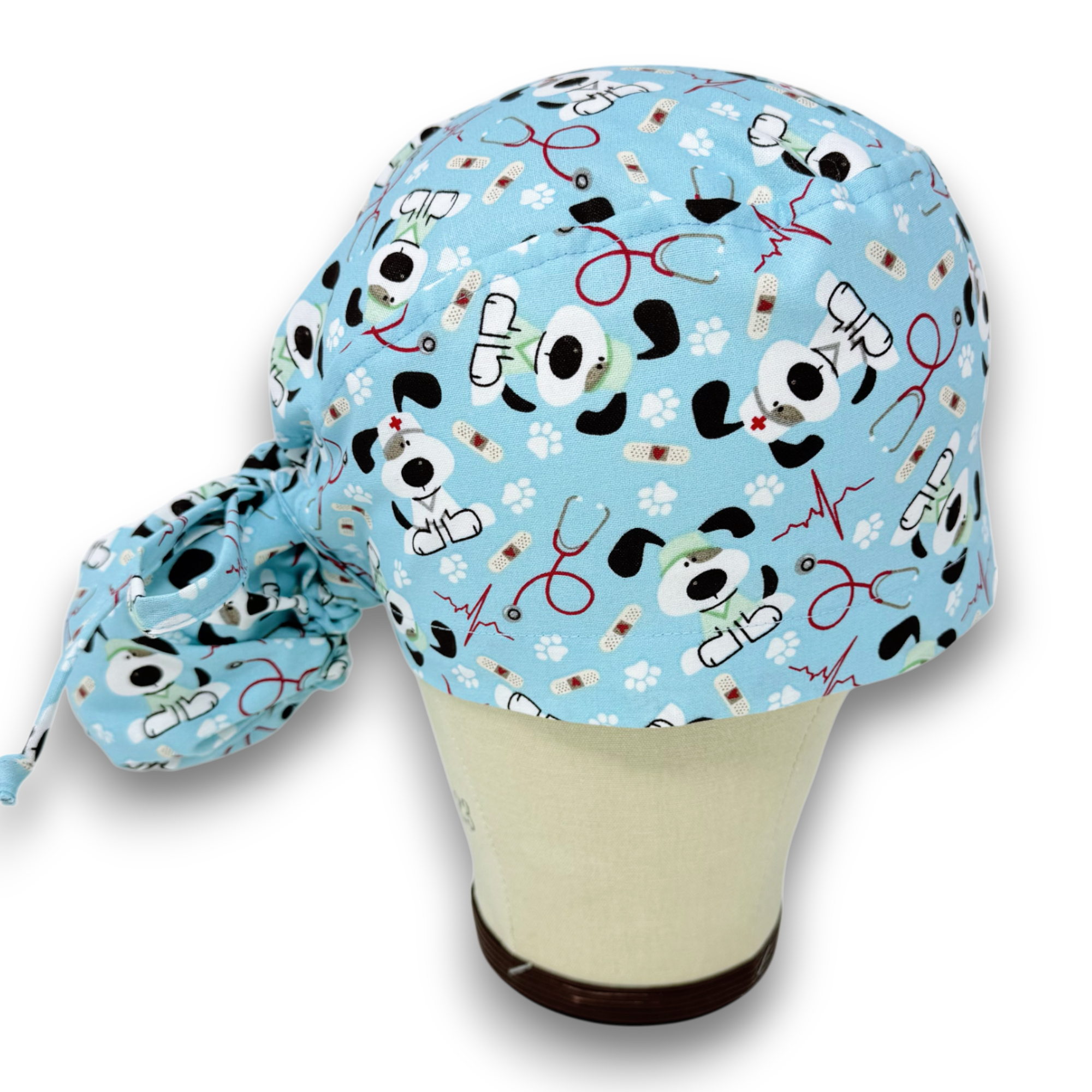 Dog Ponytail scrub cap for women with satin lined option by Paradise Caps.