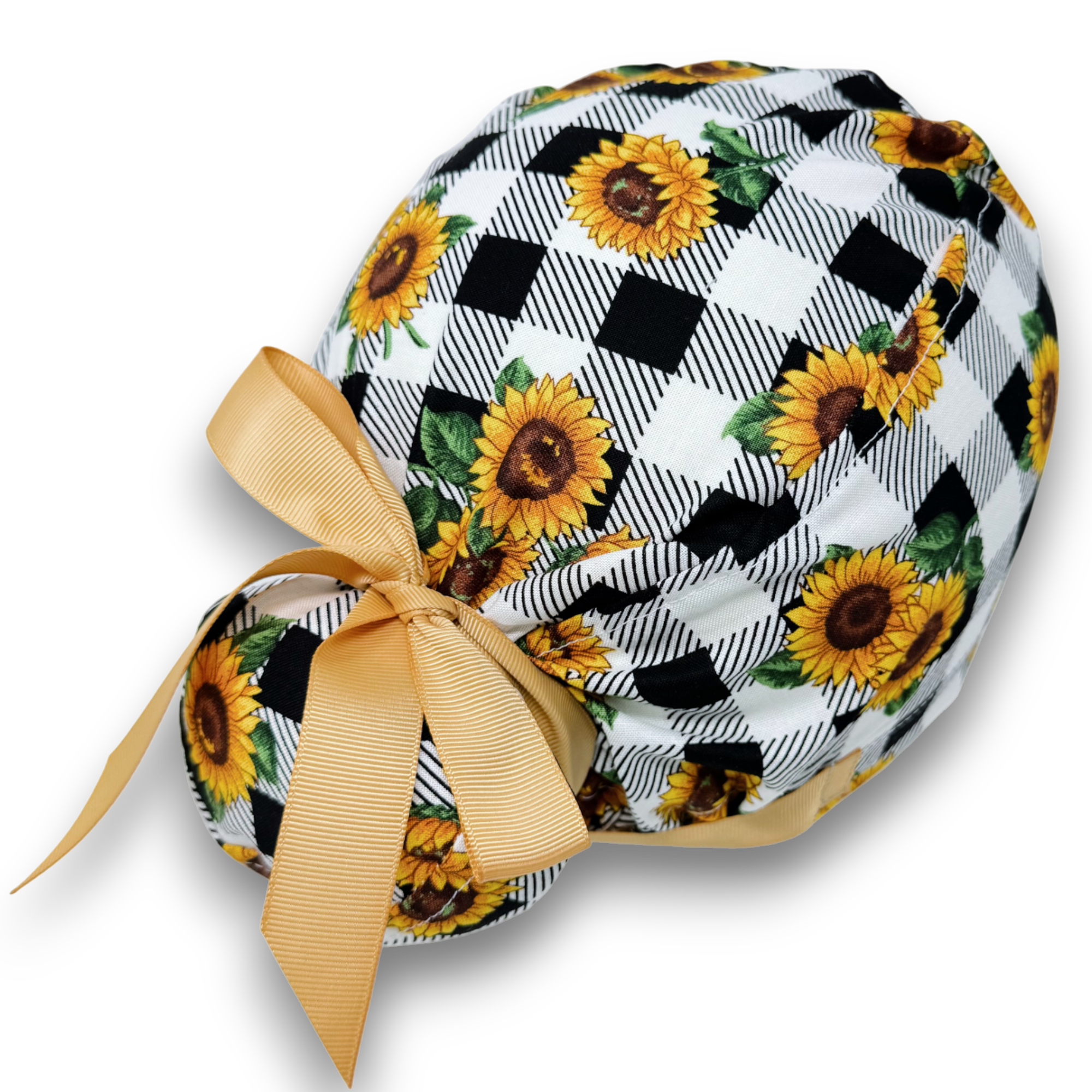 Sunflower Euro scrub cap with ties for Women by Paradise Caps. Euro PLUS style.