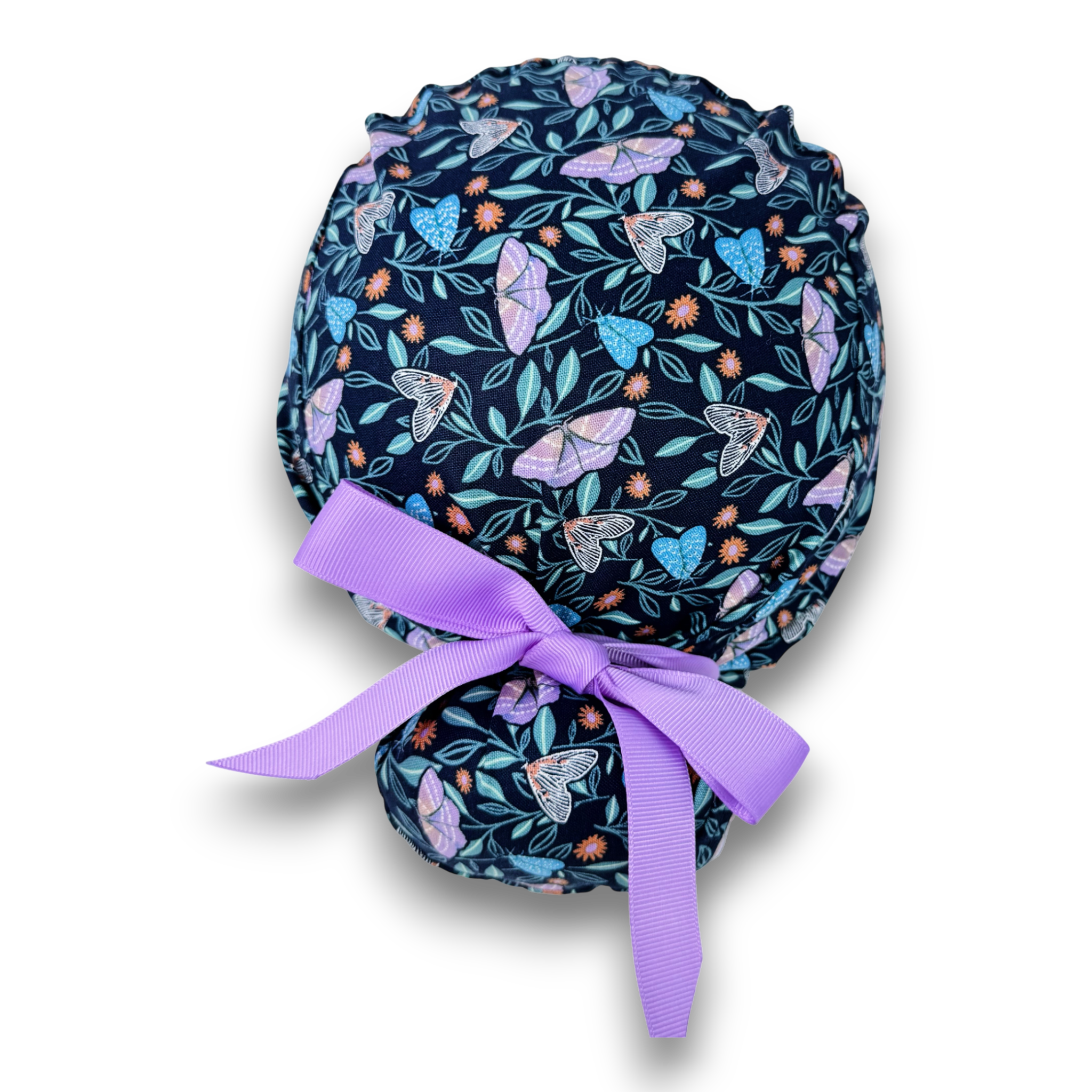 Midnight Butterfly Euro scrub cap with ties for Women by Paradise Caps. Euro PLUS style.