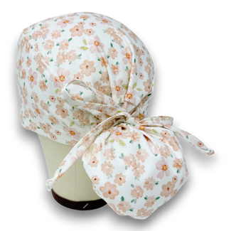 Flower Ponytail scrub cap for women with satin lined option by Paradise Caps.