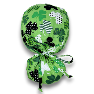 St. Patricks Day Ponytail scrub cap for women with satin lined option by Paradise Caps.