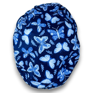 Butterfly Euro Scrub Cap for Women with Satin Lined Option by Paradise Caps. Blue.