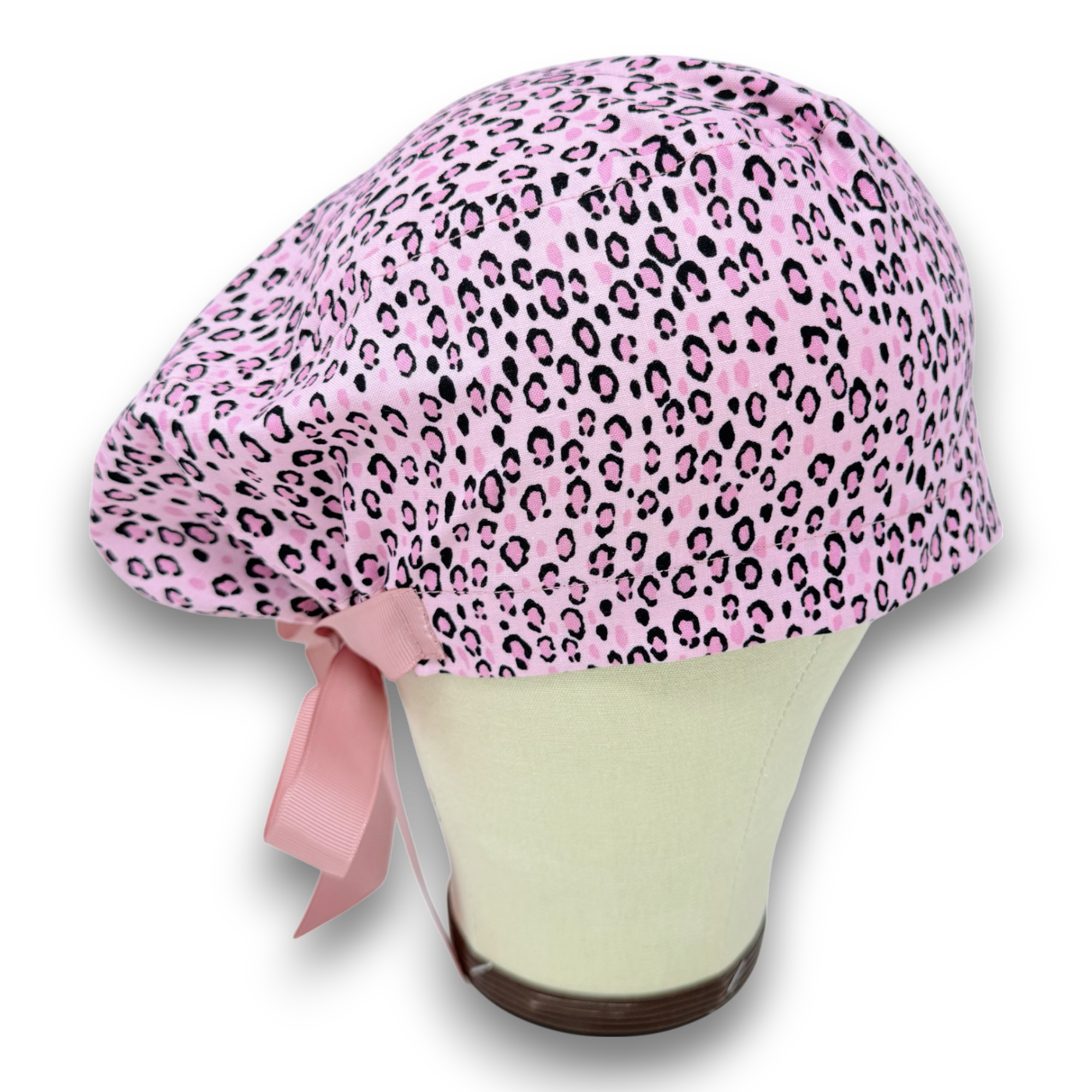 Leopard Euro scrub cap with ties for Women by Paradise Caps. Euro PLUS style.