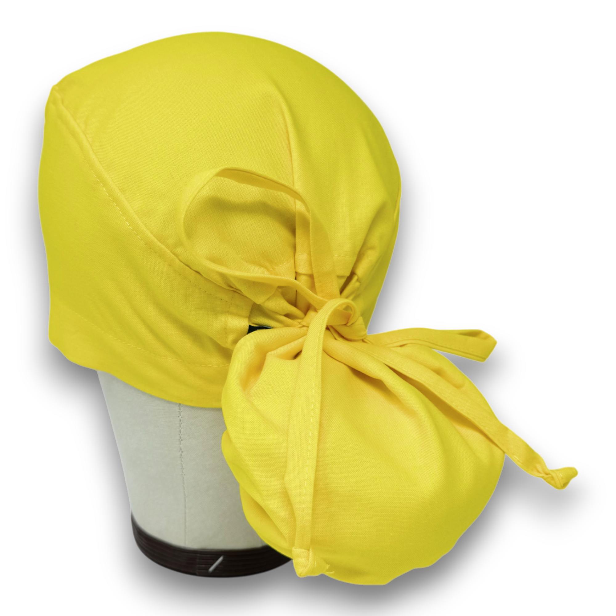 Solid yellow Ponytail scrub cap for women with satin lined option by Paradise Caps.