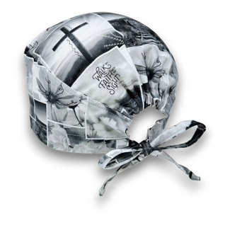 Religious Quotes Skull tie-back style surgical scrub cap for men by Paradise Caps.
