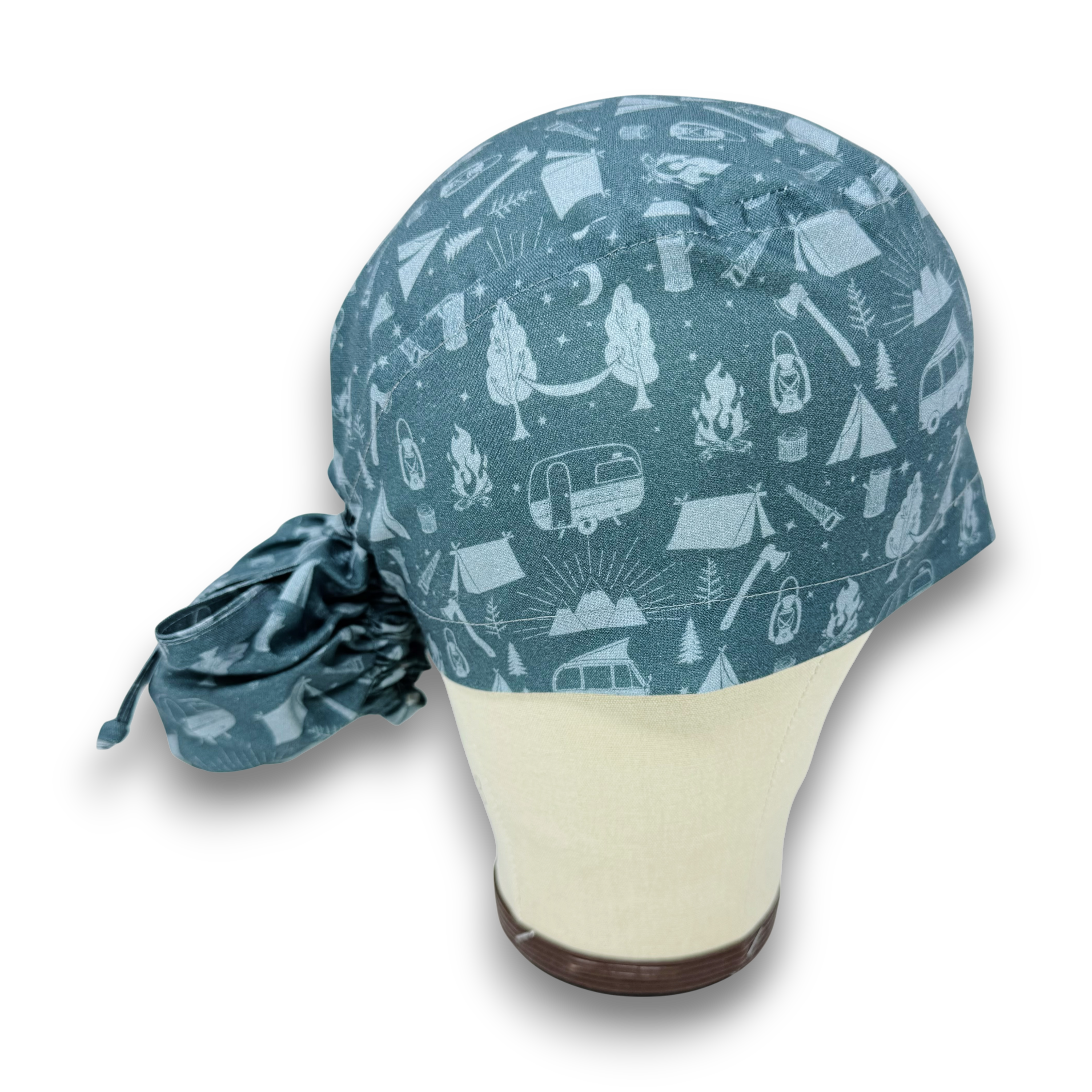 Ponytail scrub cap by Paradise Caps. Midnight Camp surgical hat for women.