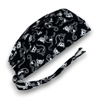 Skeleton Cats Skull tie-back style surgical scrub cap for men by Paradise Caps.