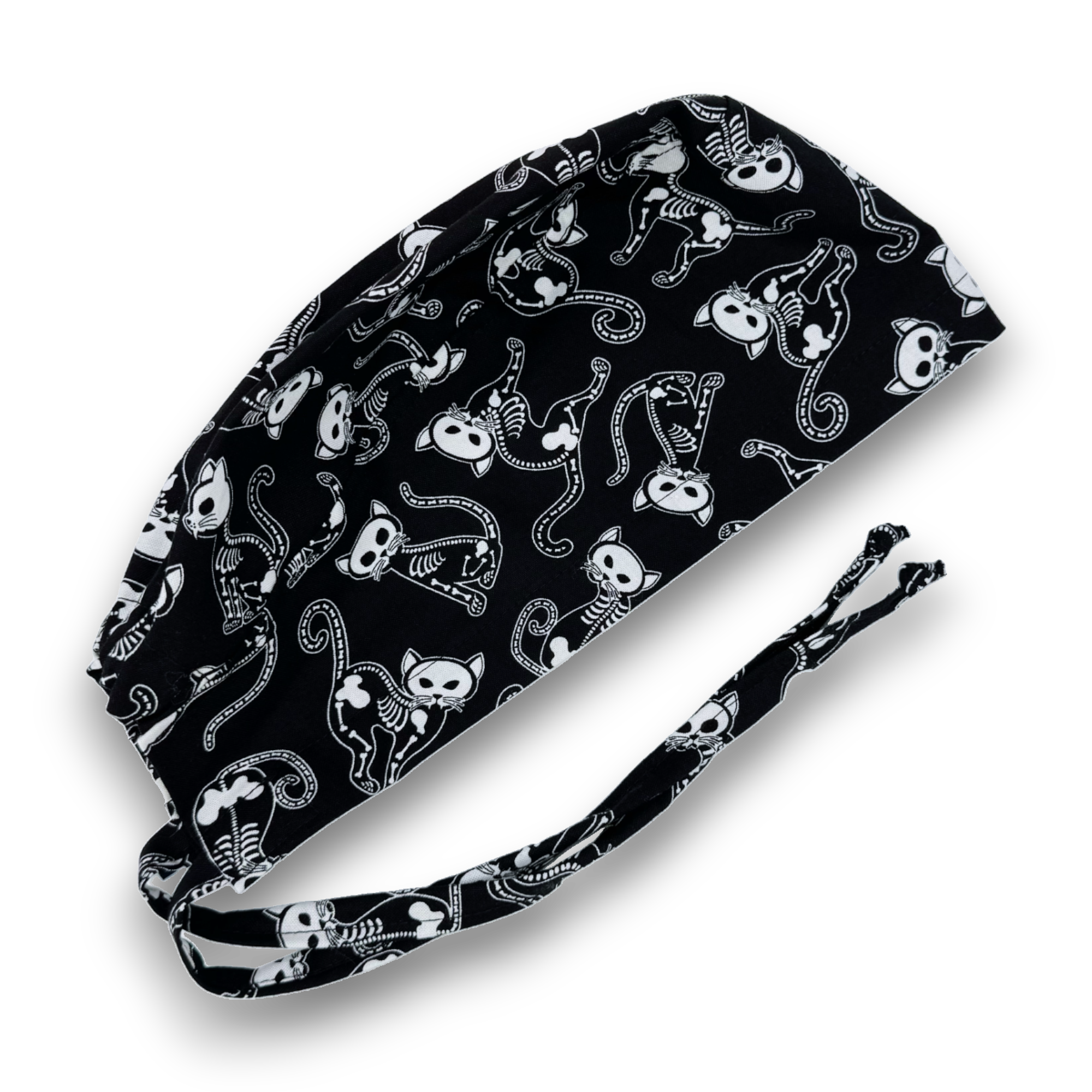 Skeleton Cats Skull tie-back style surgical scrub cap for men by Paradise Caps.