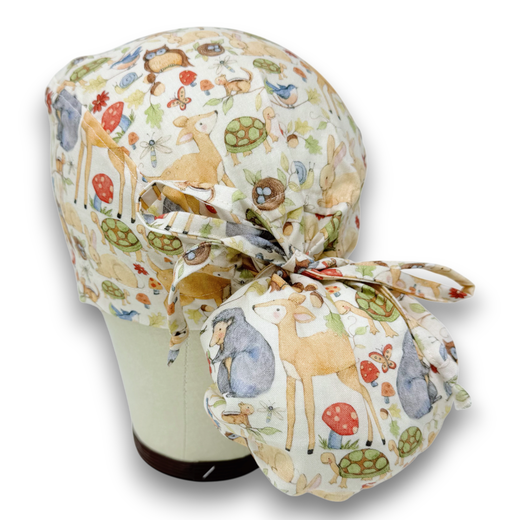 Woodland Ponytail scrub cap for women with satin lined option by Paradise Caps.