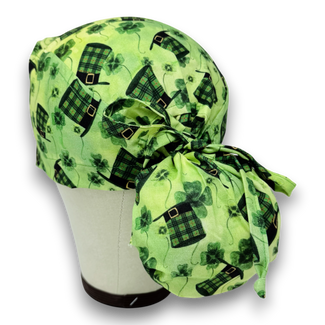 St. Patrick's Day Ponytail scrub cap for women with satin lined option by Paradise Caps.