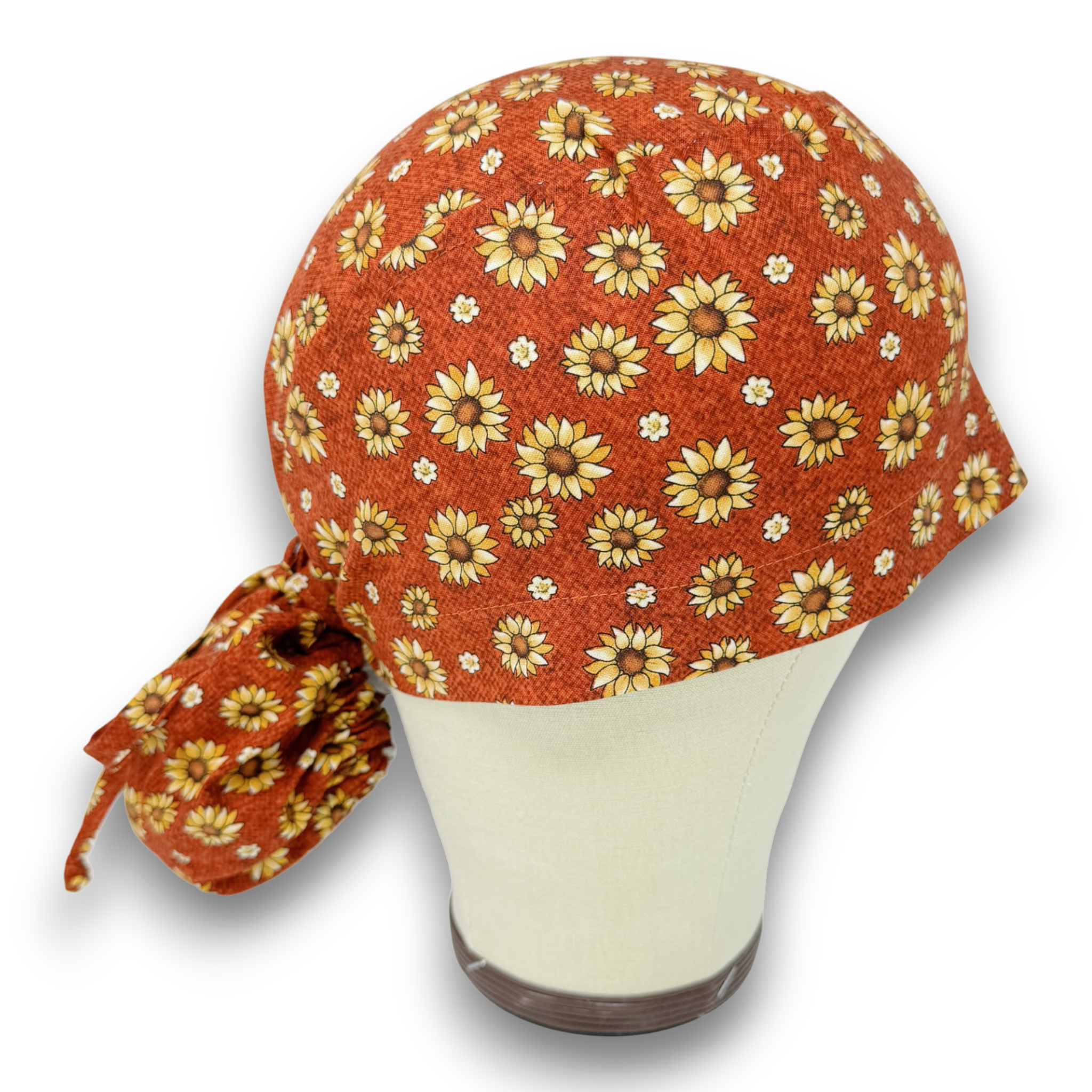 Autumn Flowers Ponytail scrub cap, Surgical cap women. Satin Lined Option Surgical cap with ponytail.