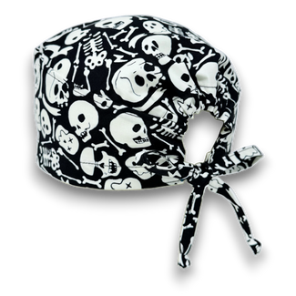 Glow Tossed Skull tie-back style surgical scrub cap for men by Paradise Caps. Glows in the Dark!