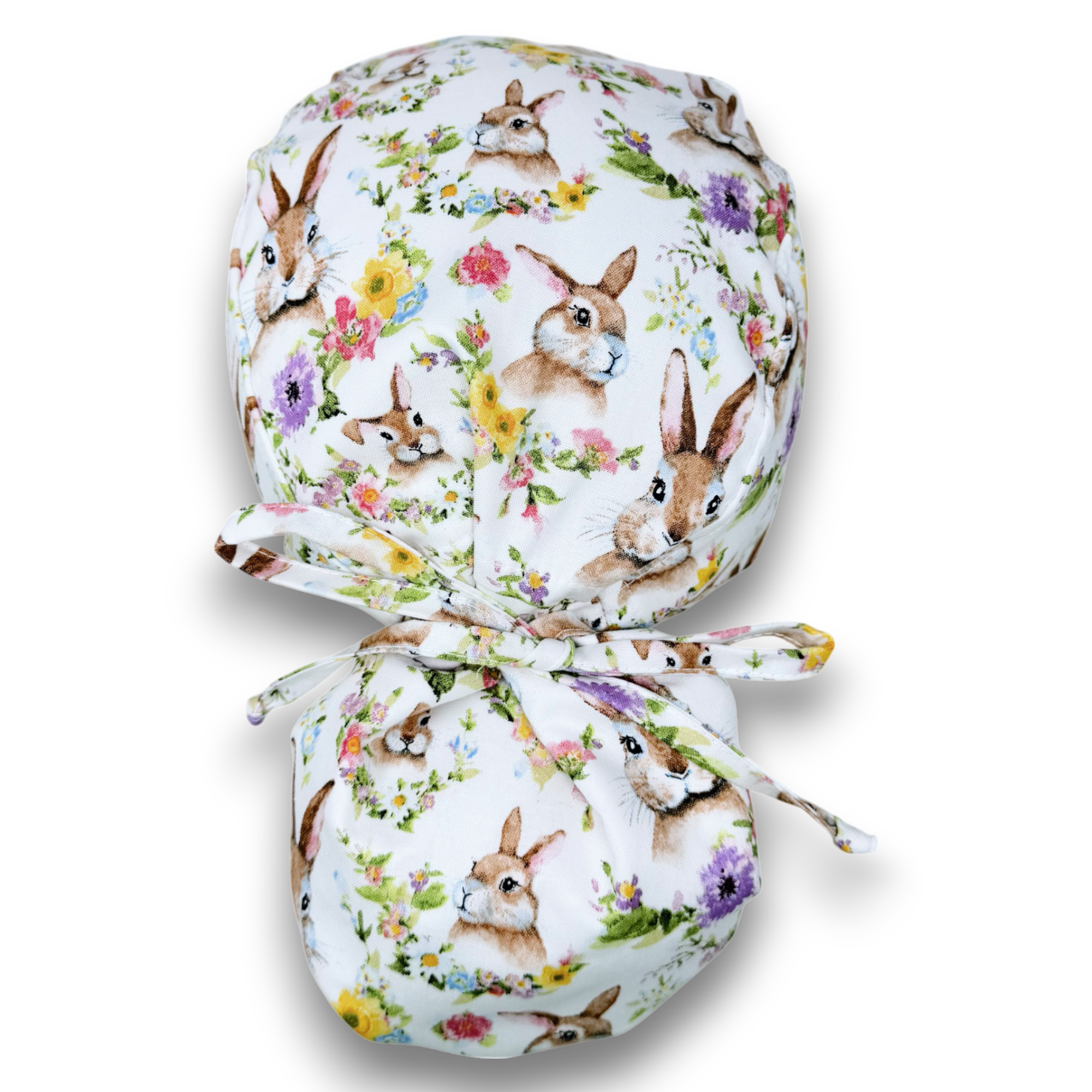 Bunny Ponytail scrub cap for women with satin lined option by Paradise Caps.
