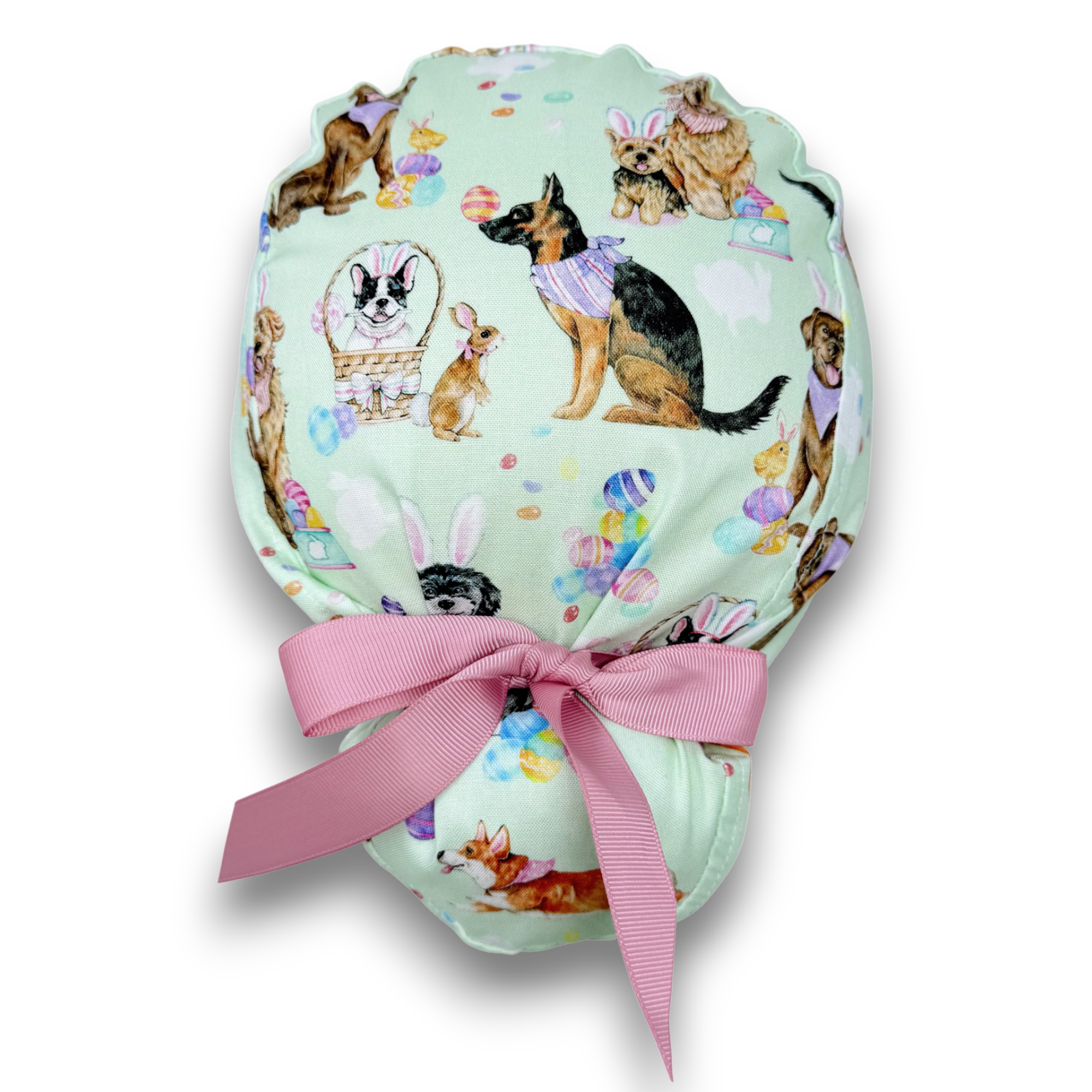 Easter dogs Euro scrub cap with ties for Women by Paradise Caps. Euro PLUS style.
