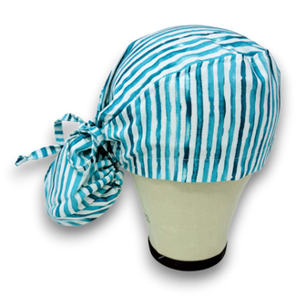 Blue Row Ponytail scrub cap for women with satin lined option by Paradise Caps.